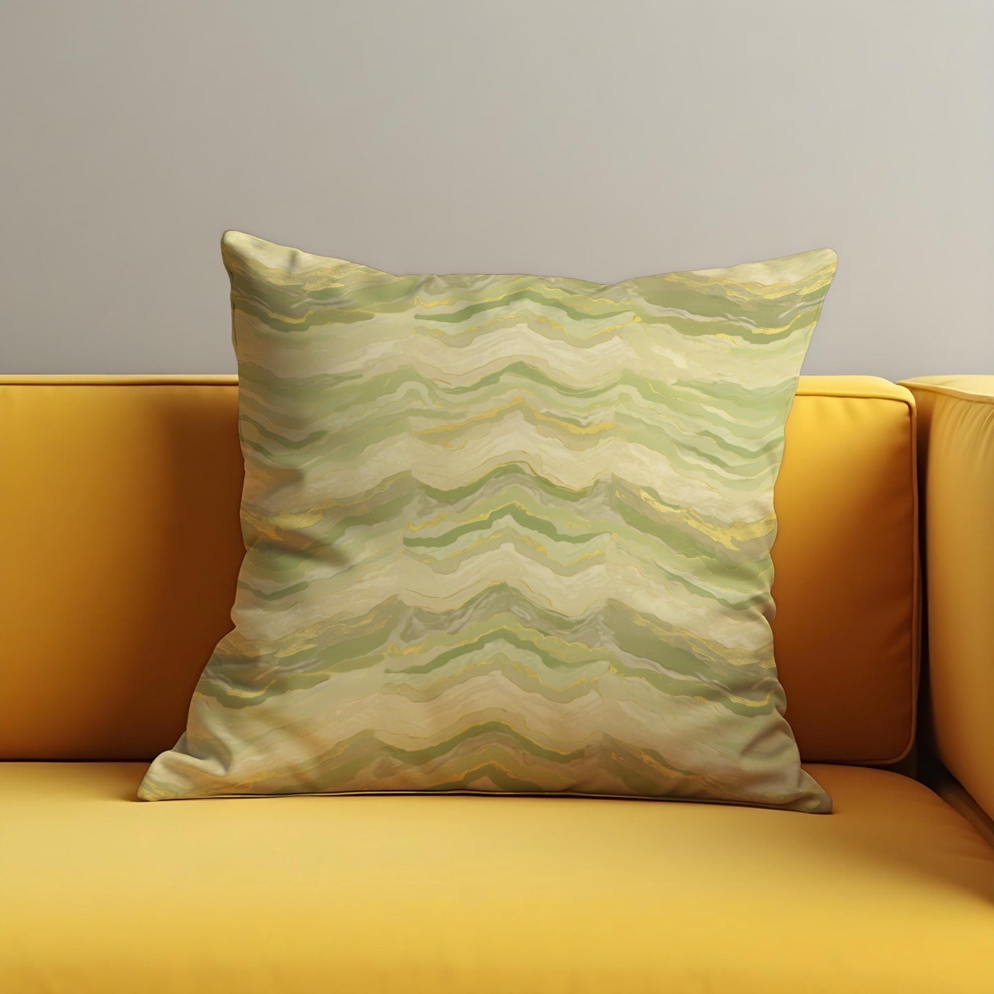 Earthy Wave Cushion Cover, Abstract Green & Beige Pillowcase