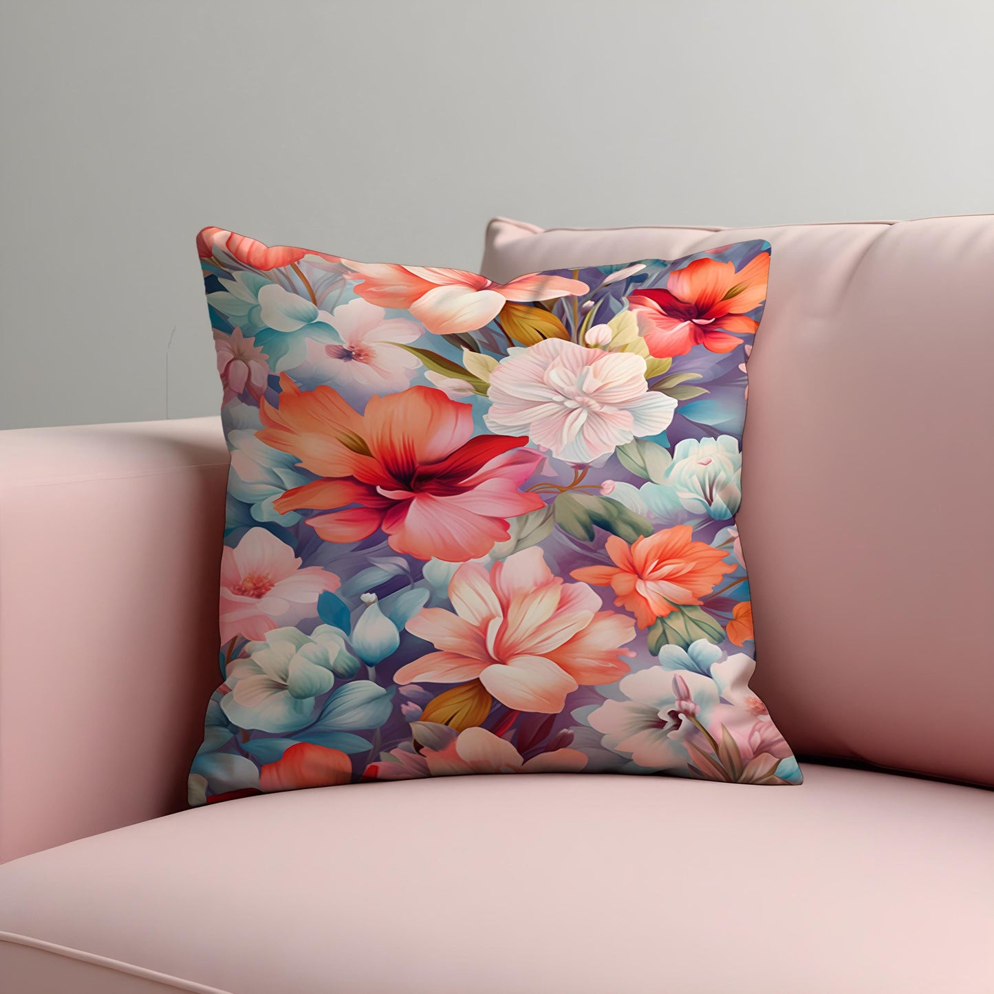 Bloom Cushion Cover, Soft Coral & Blush Flowers Pillow Case