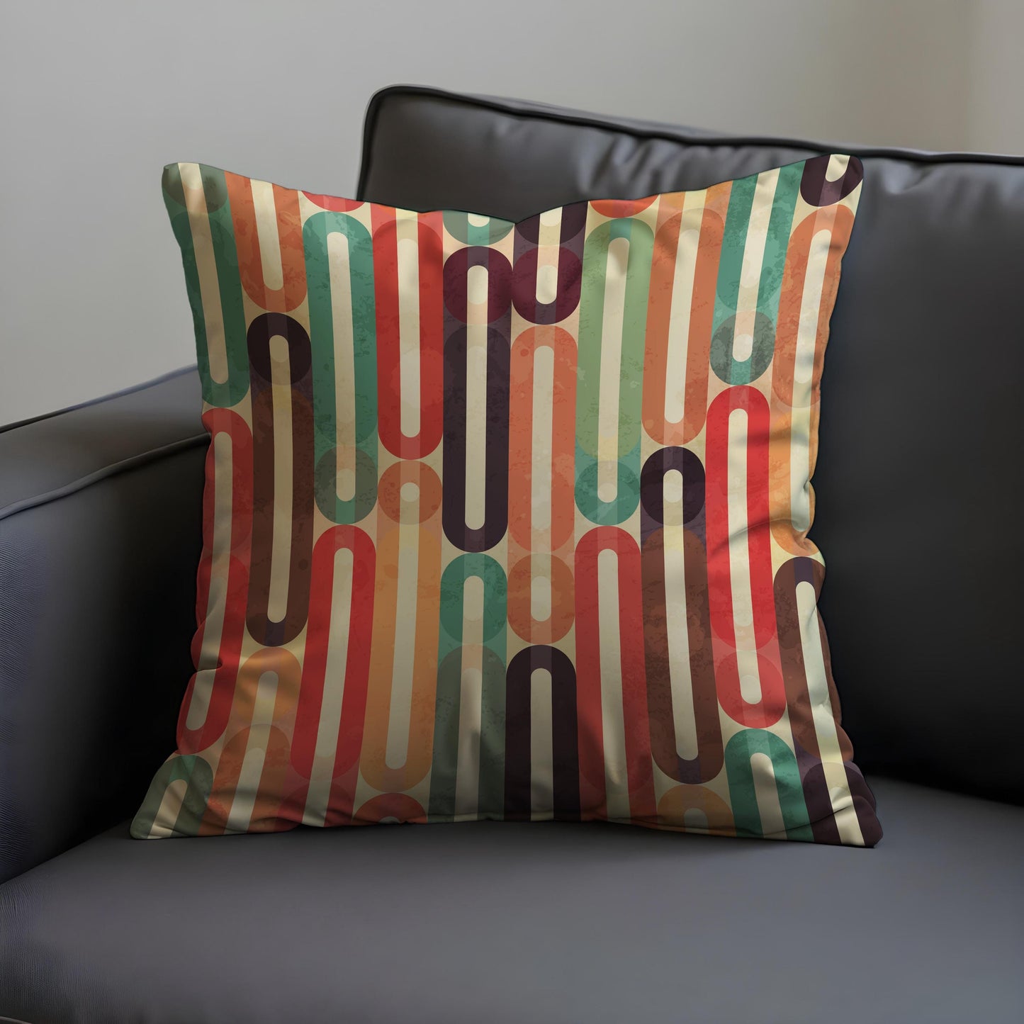Retro Striped Cushion Cover, Colorful 70s Oval Line Pattern Pillow Case