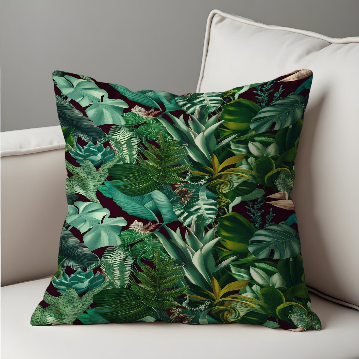 Lush Tropical Jungle Cushion Cover, Exotic Green Monstera Pillow Case