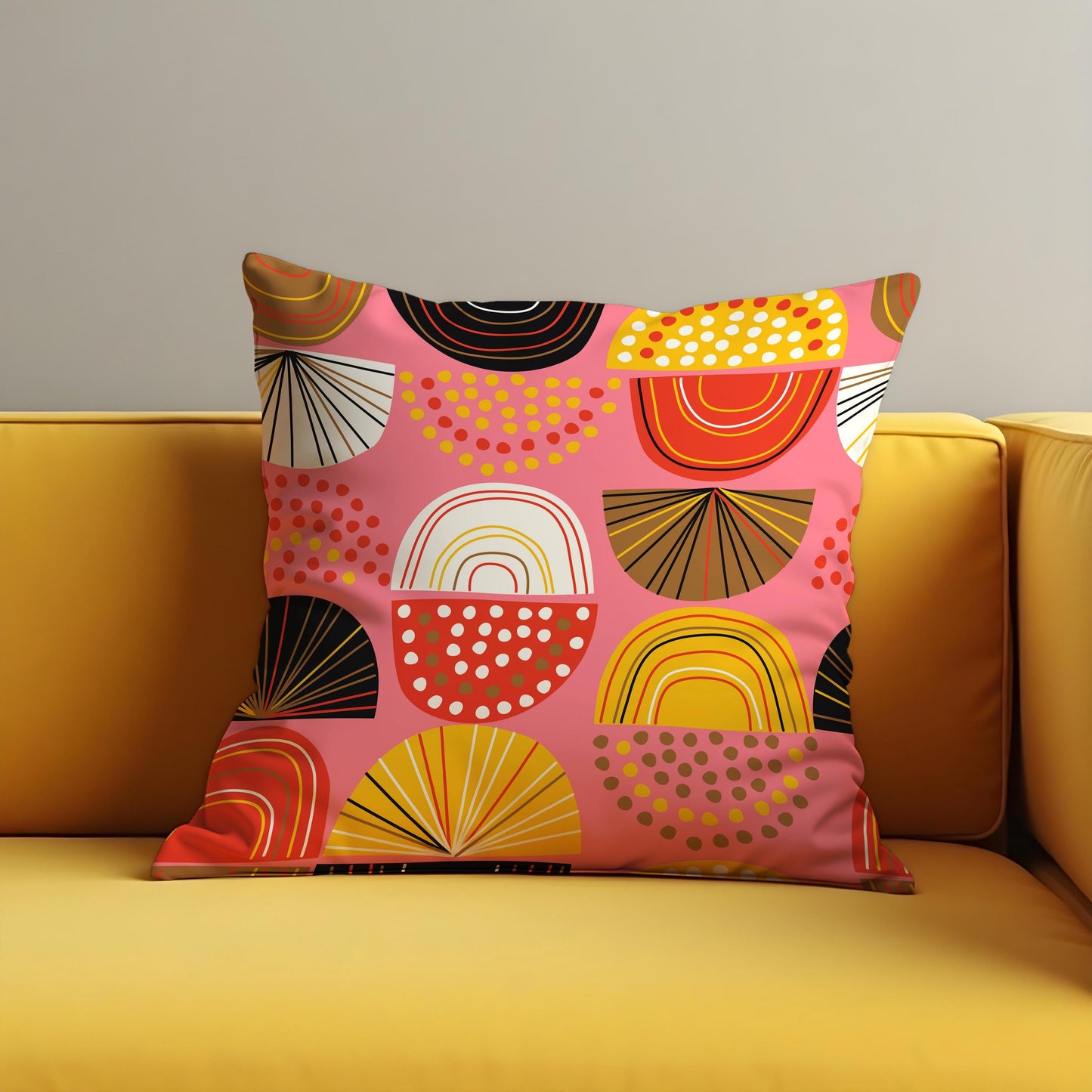 Bold Geometric Cushion Cover, Colorful Half Circles & Dots Pillow Cover