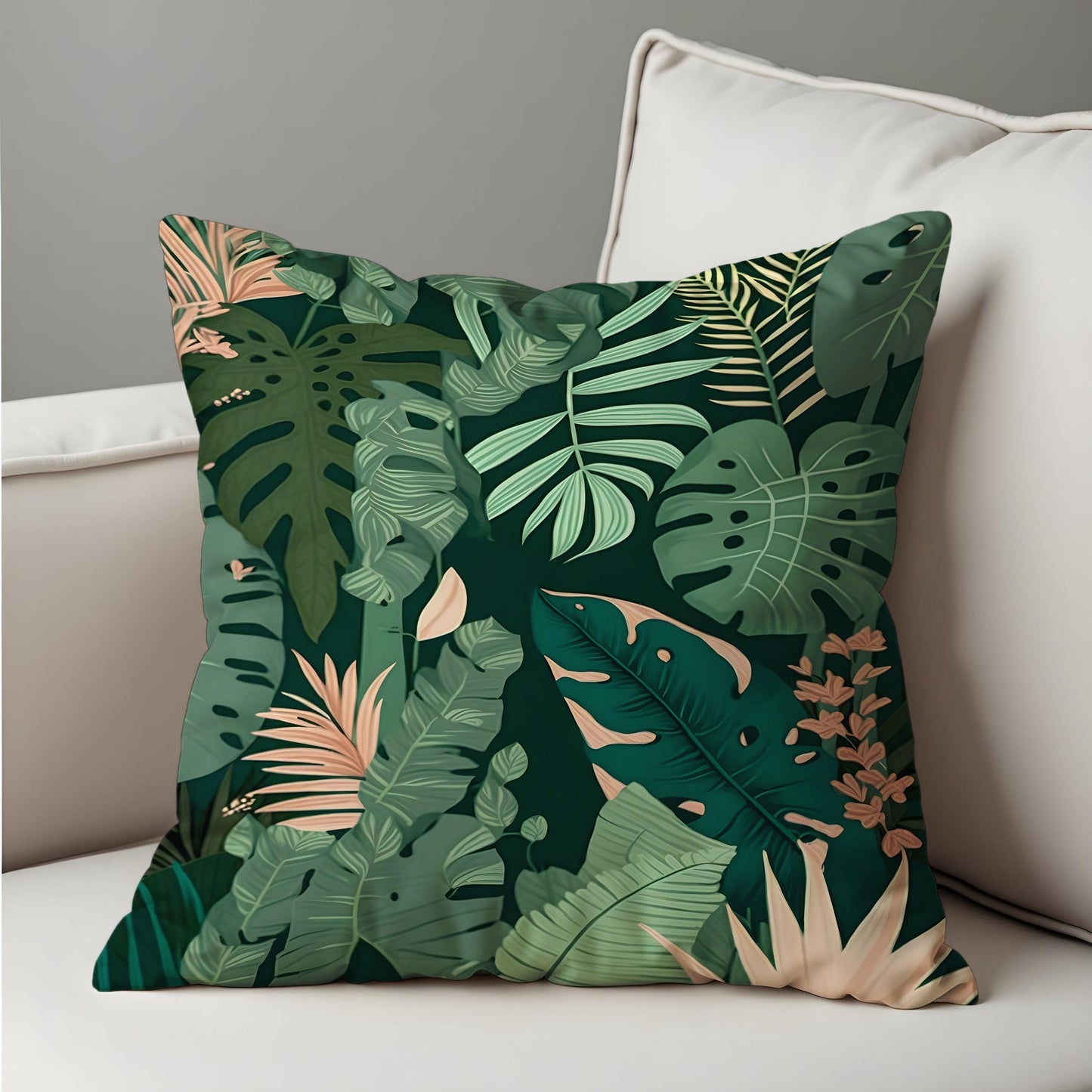 Tropical Leaf Cushion Cover, Monstera and Palm Plant Pillow Cover