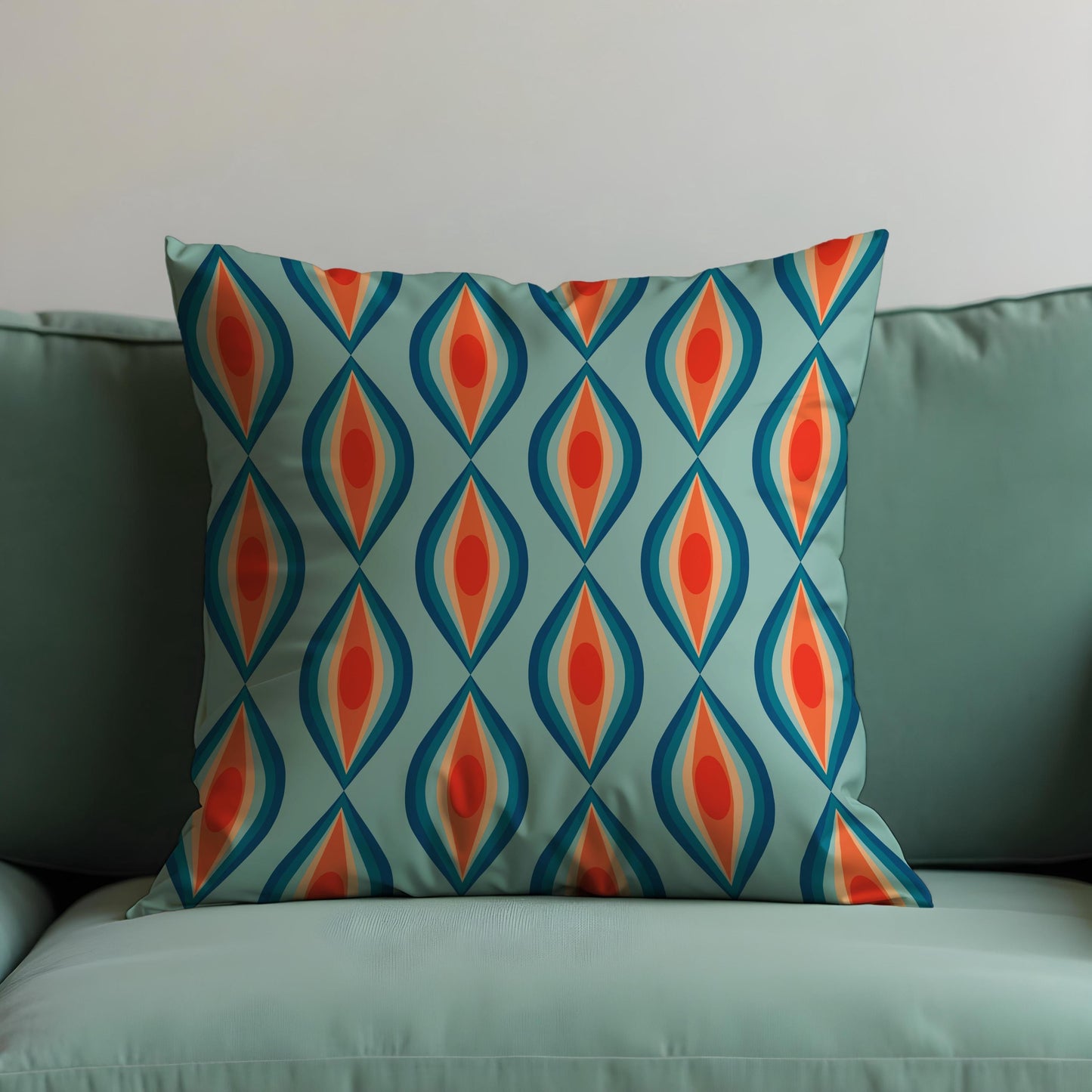 Retro Cushion Cover, Teal & Orange Geometric Pattern Pillow Case