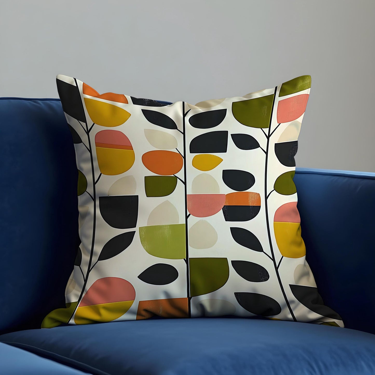 Mid Century Modern Leaf Print Cushion Cover, Retro Scandinavian Pillow Case