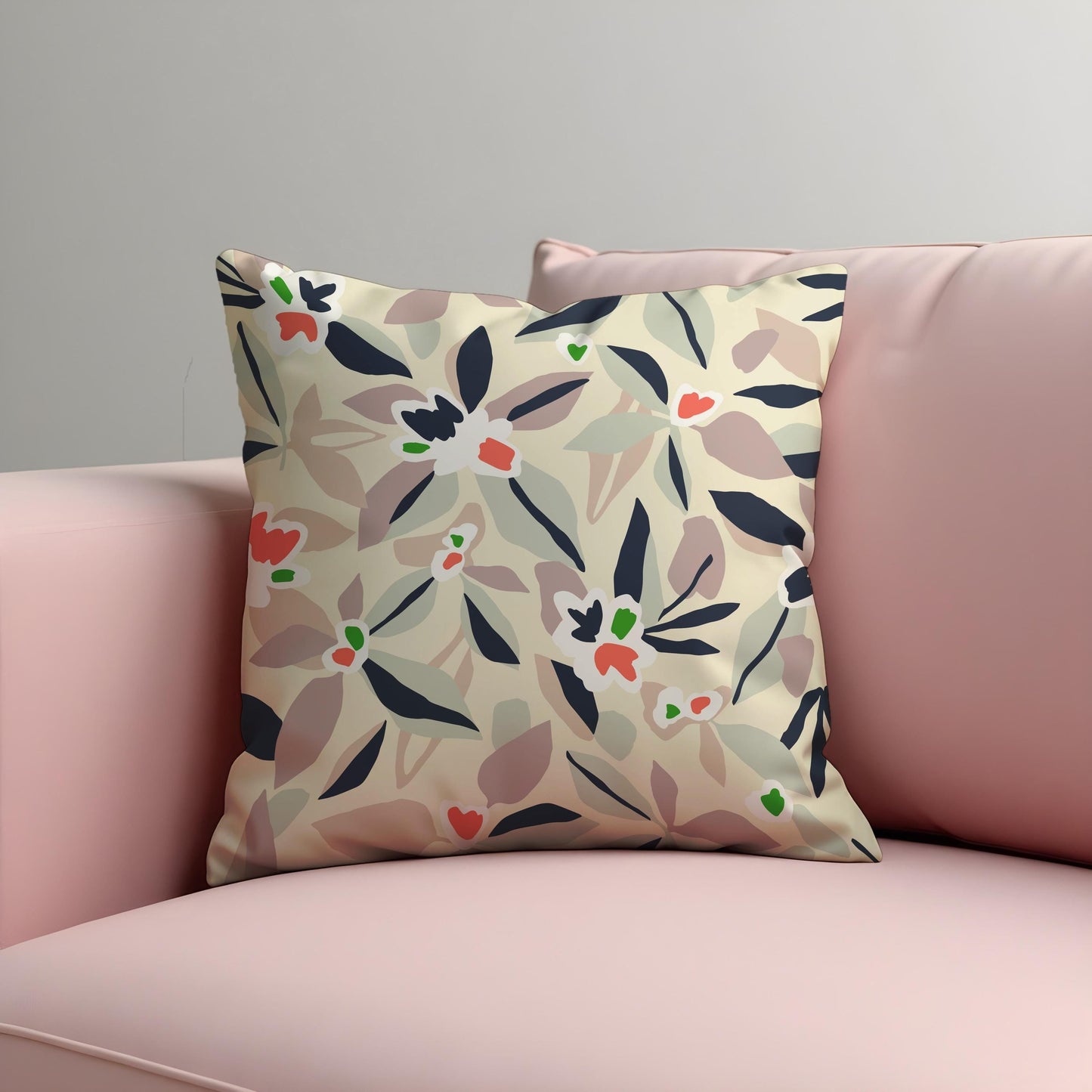 Floral Cushion Cover, Paint Abstract Leaves & Flowers Pillow Cover