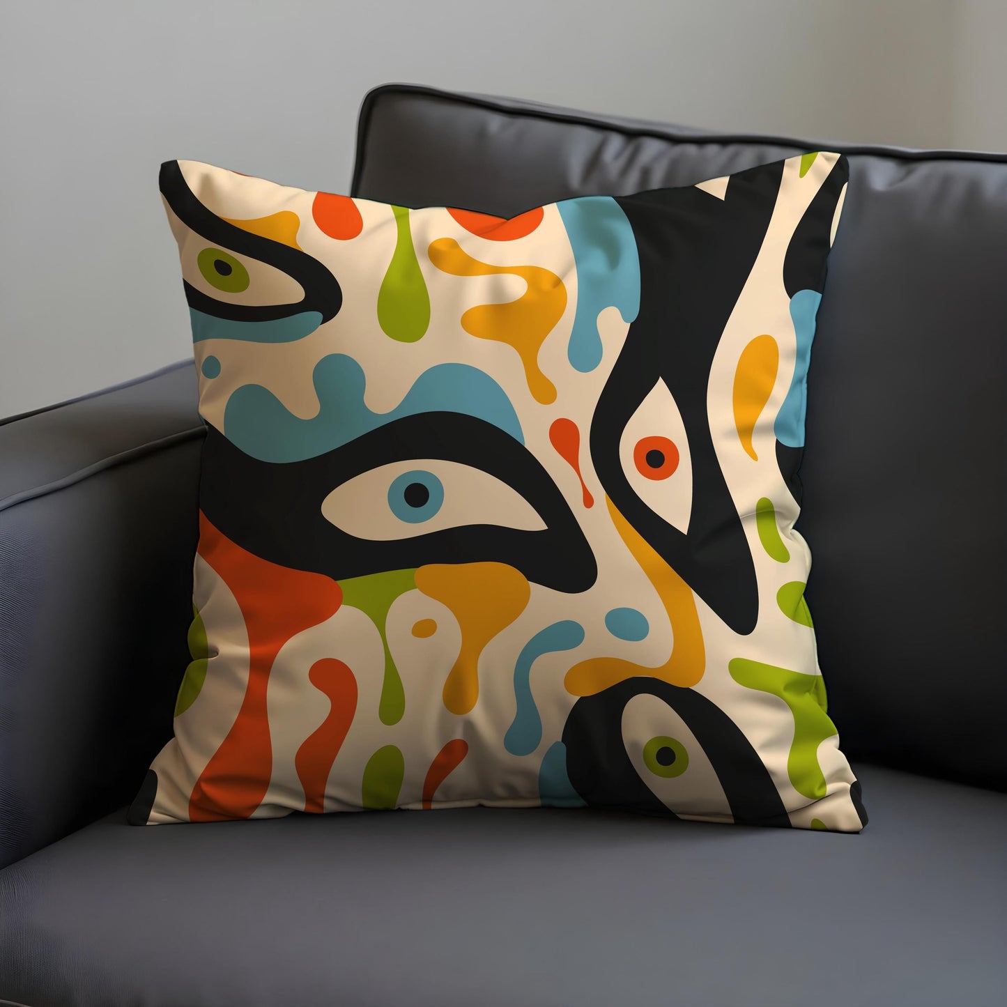 Psychedelic Eye Art Cushion Cover, Colorful Abstract Face Pillow Cover