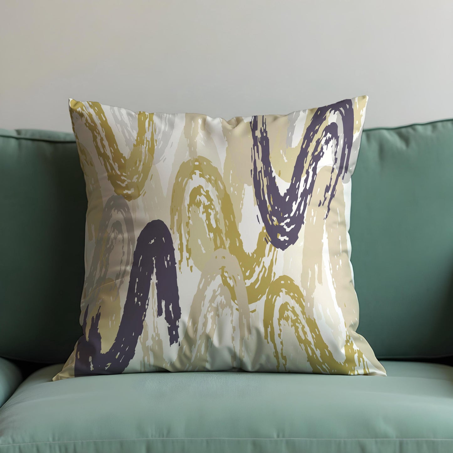 Abstract Brushstroke Cushion Cover, Mustard & Charcoal Swirl Pillow Case