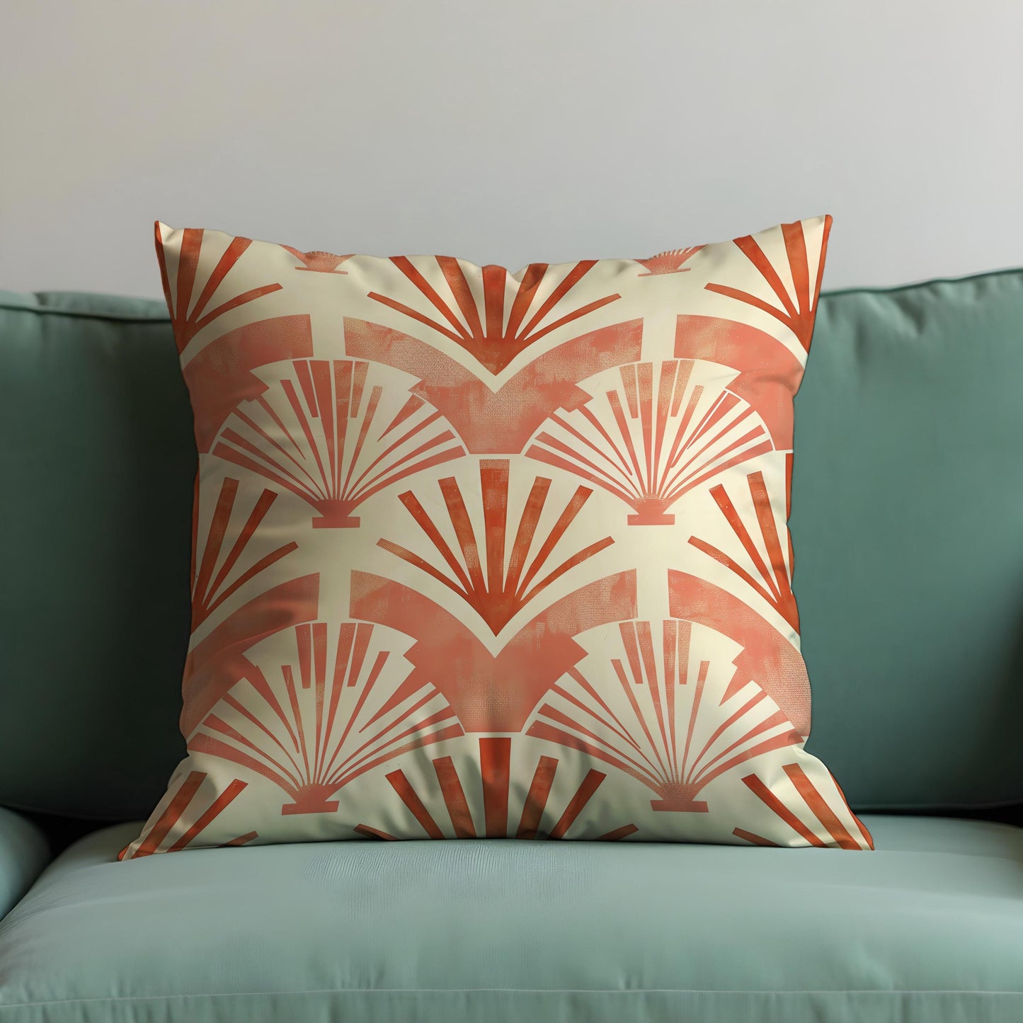 Art Deco Fan Cushion Cover, Terracotta & Cream Traditional Pillow Case
