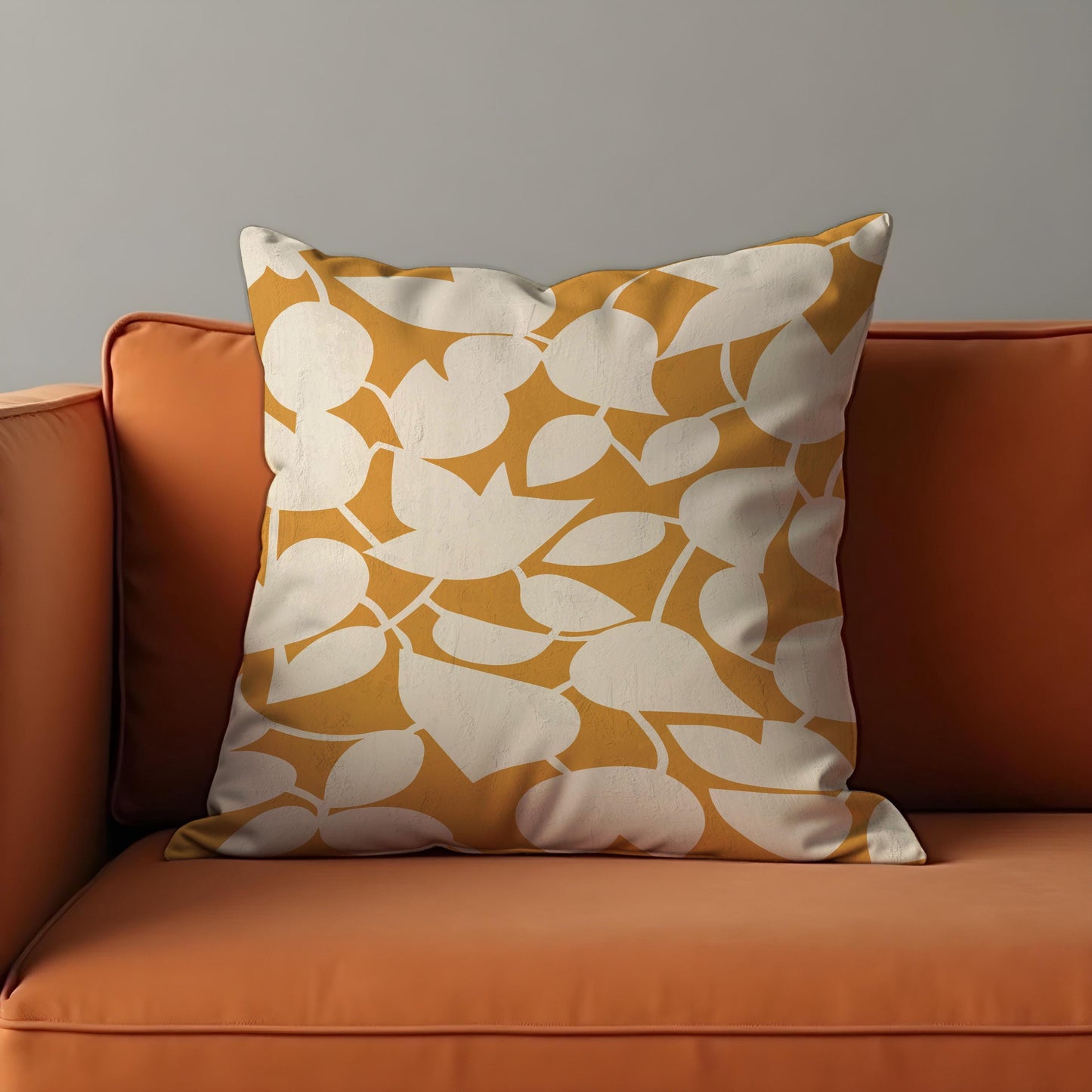 Retro Mustard Leaf Cushion Cover, Mid-Century Modern Abstract Pillowcase