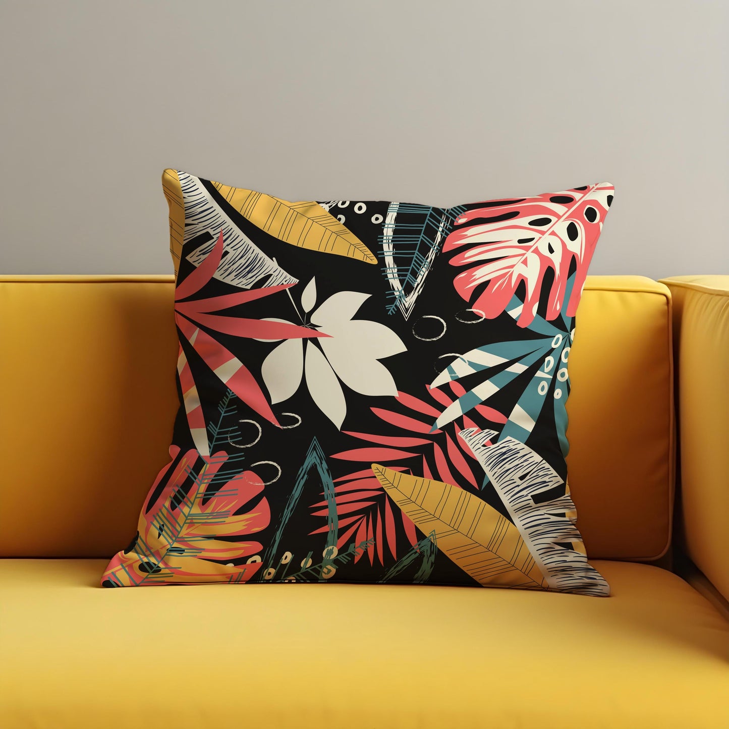 Tropical Jungle Cushion Cover, Bold Colorful Leaf Print Pillow Cover