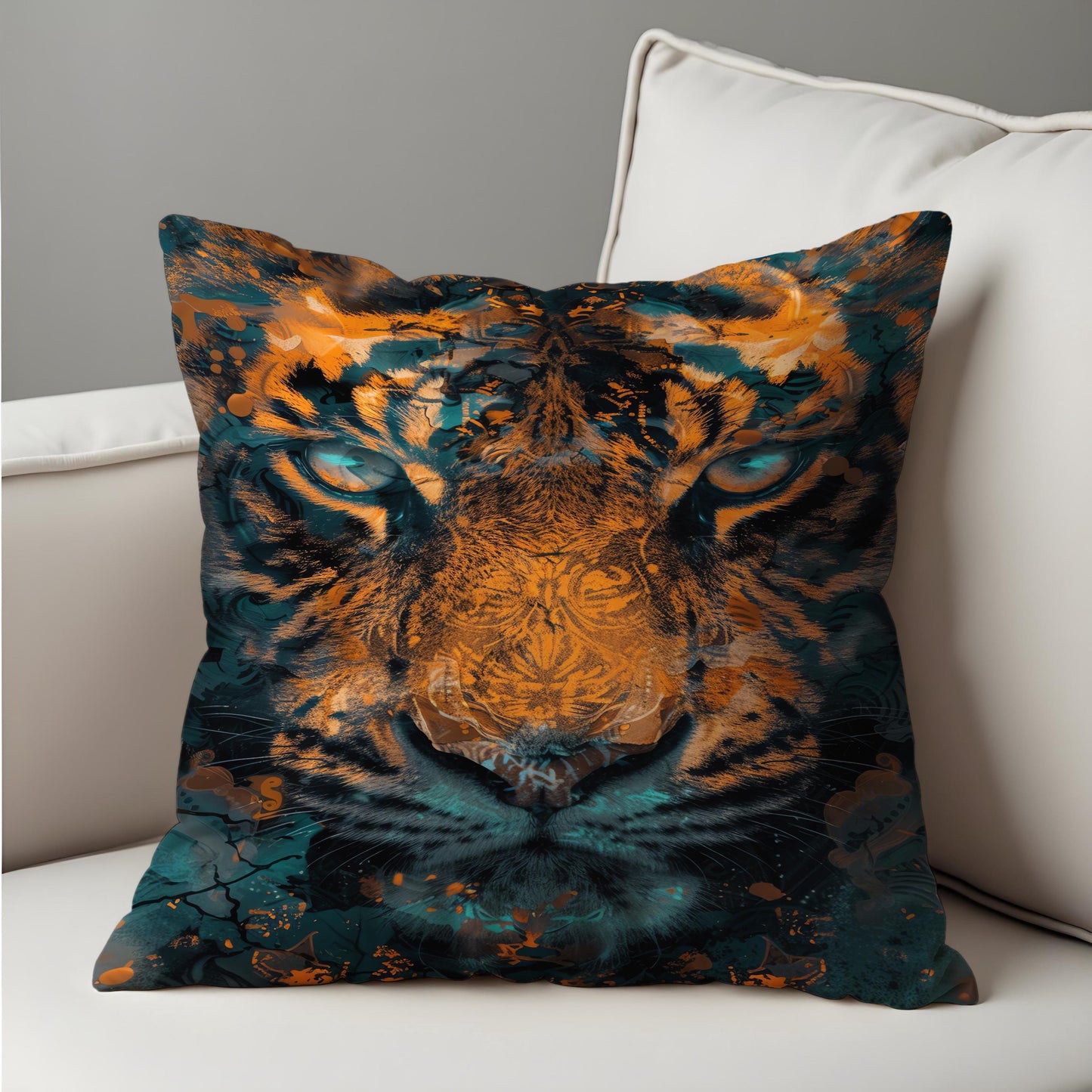Fierce Tiger Face Cushion Cover, Wild Jungle Animal Art Pillow Cover