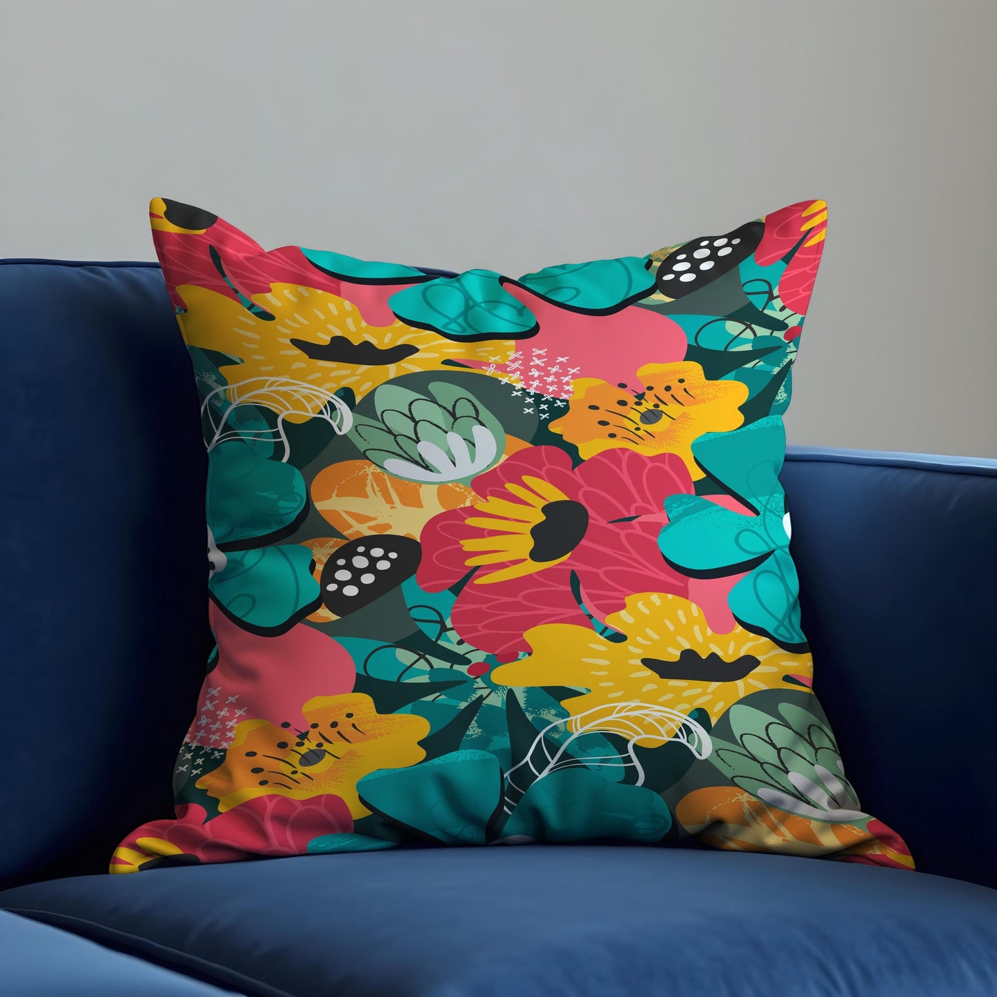 Bold Colorful Floral Cushion Cover, Vibrant Botanical Print Pillowcase