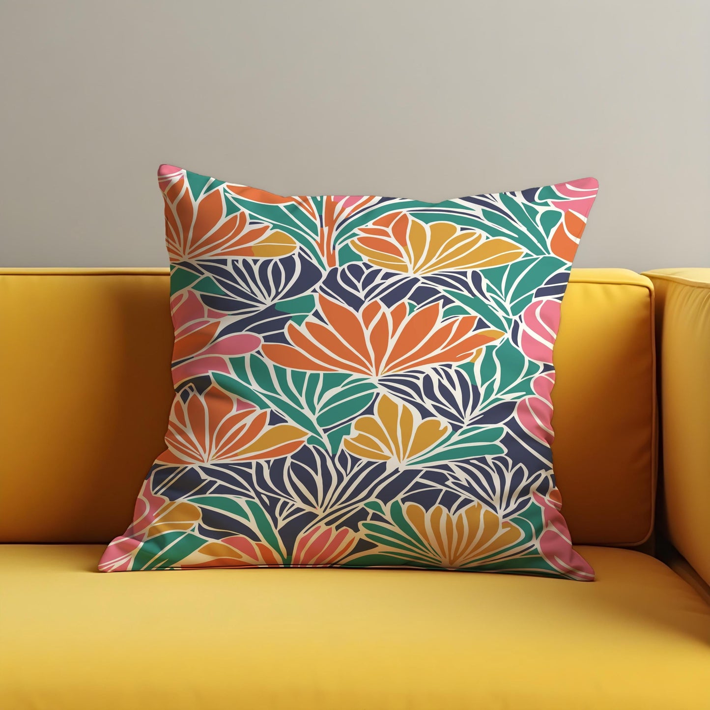 Vibrant Tropical Cushion Cover, Colorful Leaf & Petal Print Pillowcase