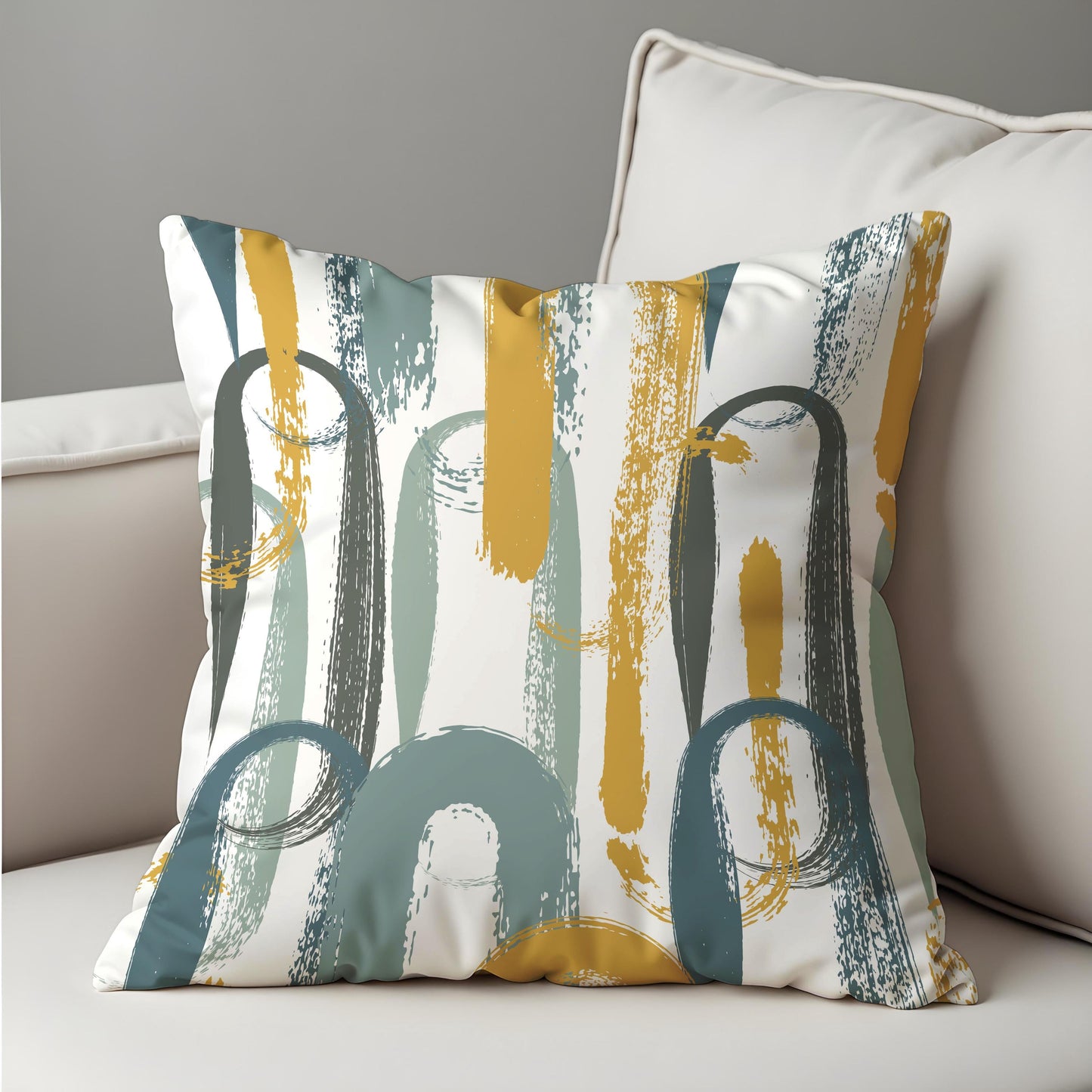 Modern Brushstroke Cushion Cover, Mustard & Teal Abstract Pillow Cover