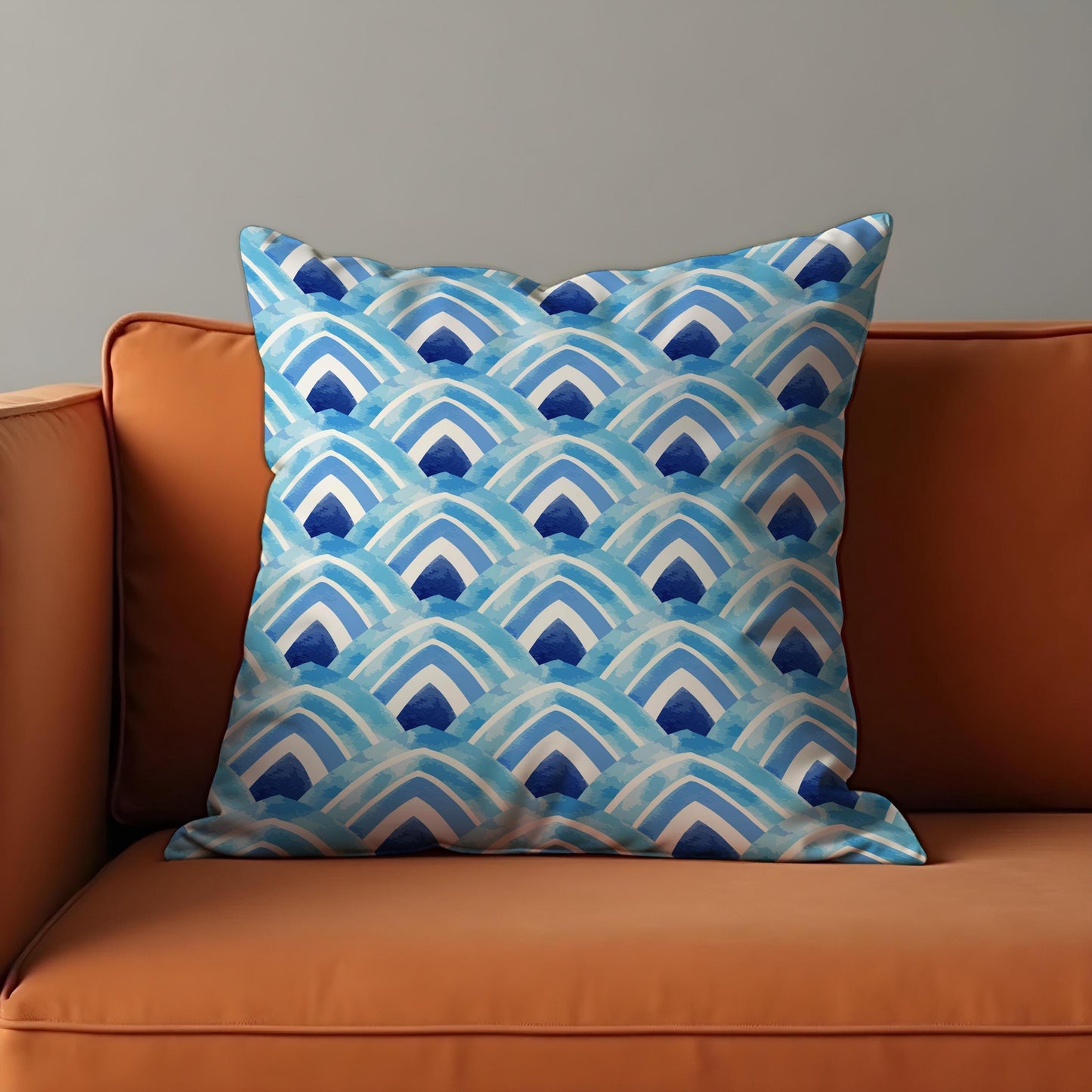 Blue Watercolor Wave Cushion Cover, Coastal Ocean Pillow Cover
