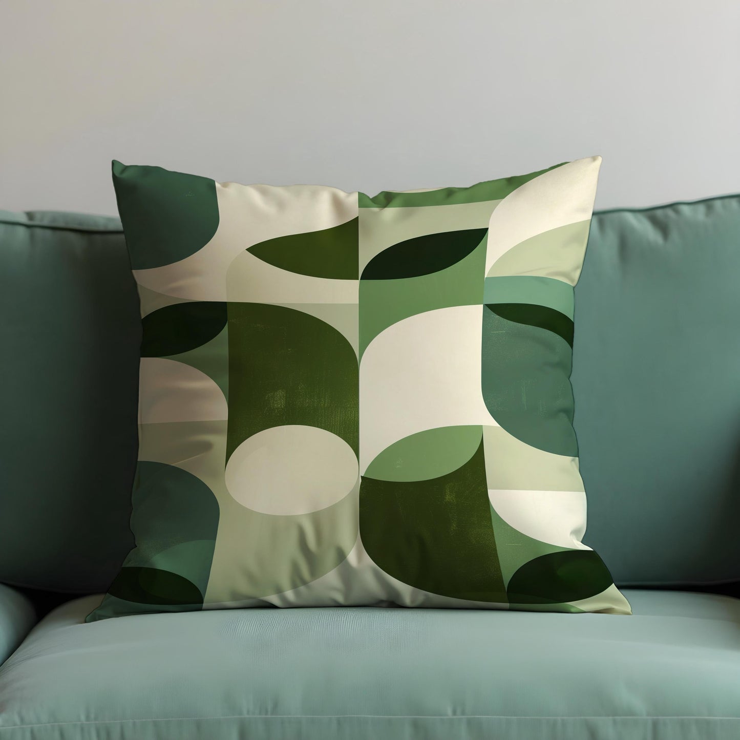 Green Retro Geometric Cushion Cover, Mid Century Modern Leaf Pillow Case