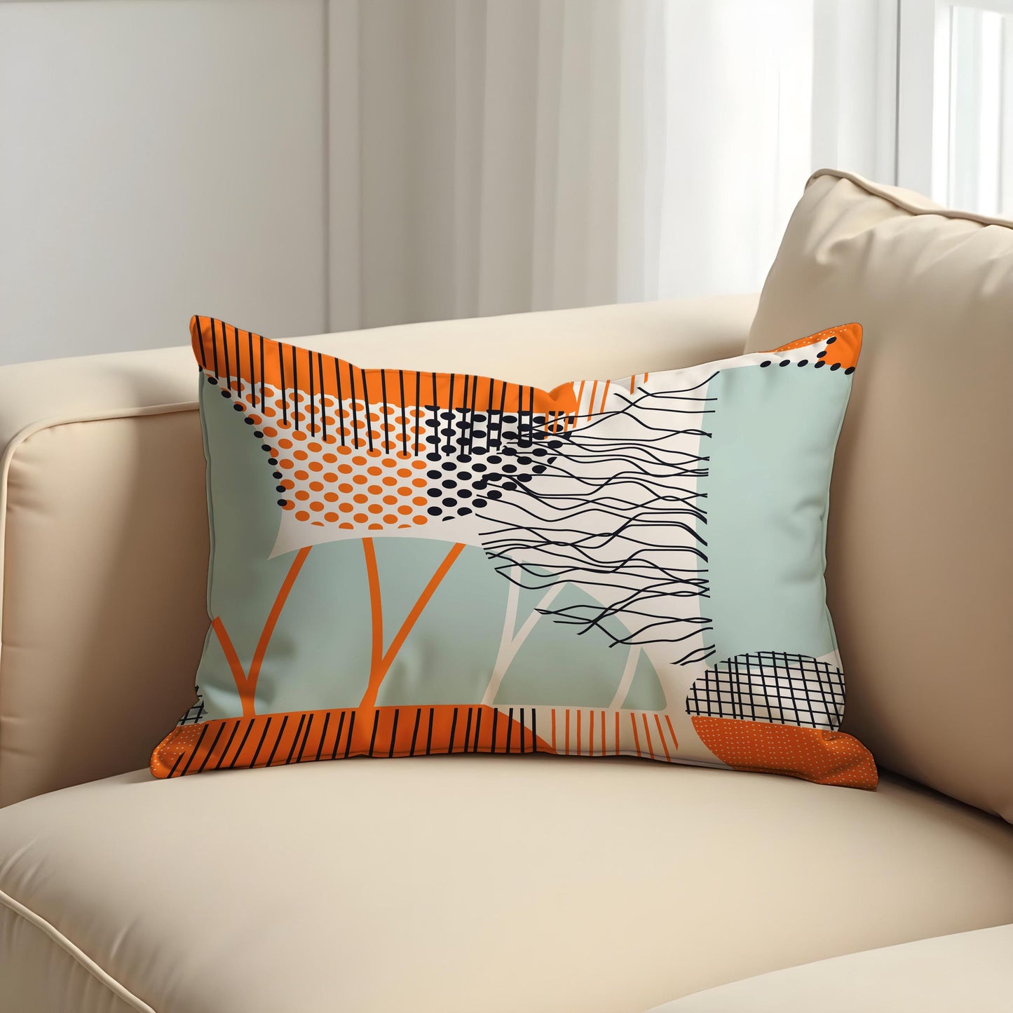 Abstract Modern Cushion Cover, Geometric Lines and Dots Pillow Case