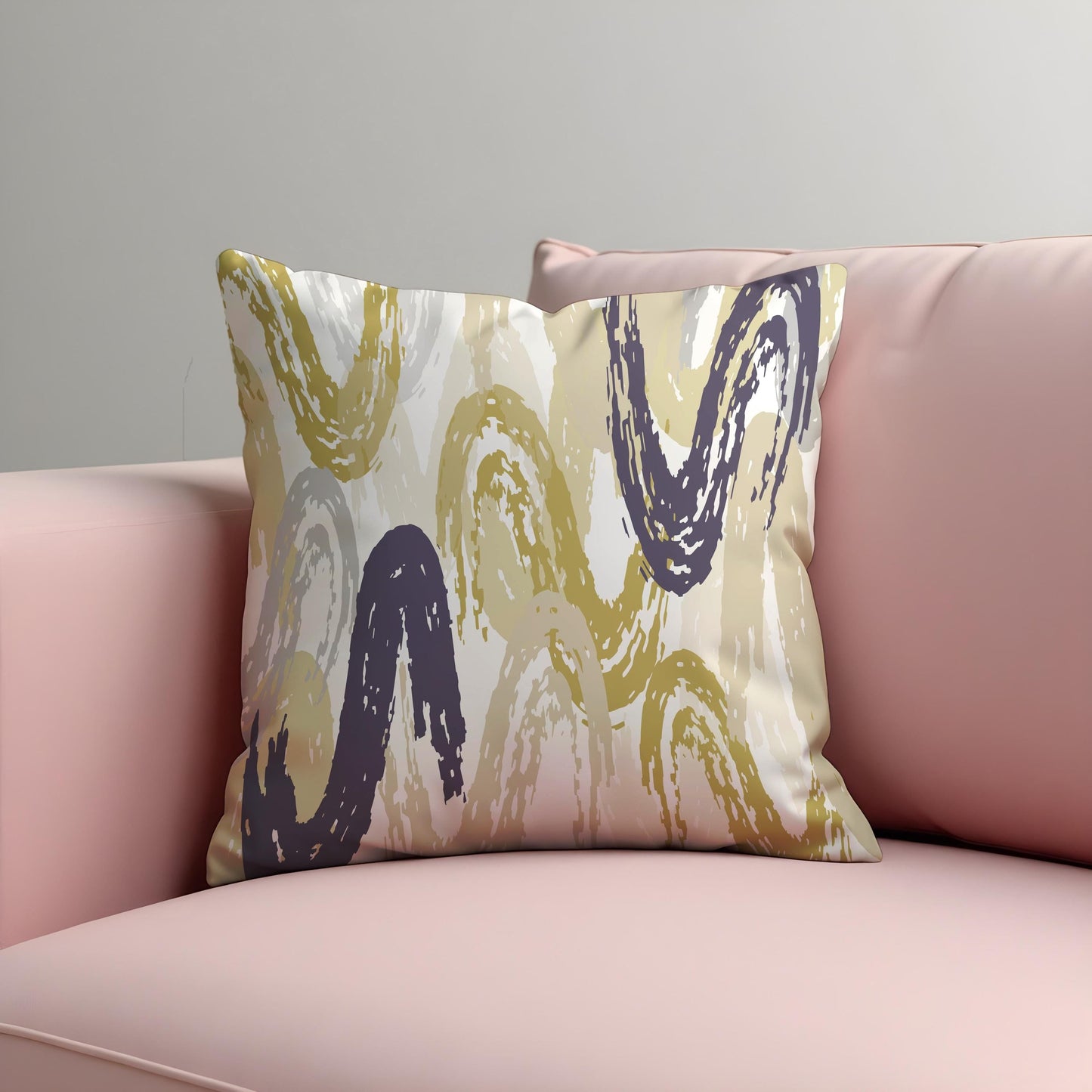 Abstract Brushstroke Cushion Cover, Mustard & Charcoal Swirl Pillow Case