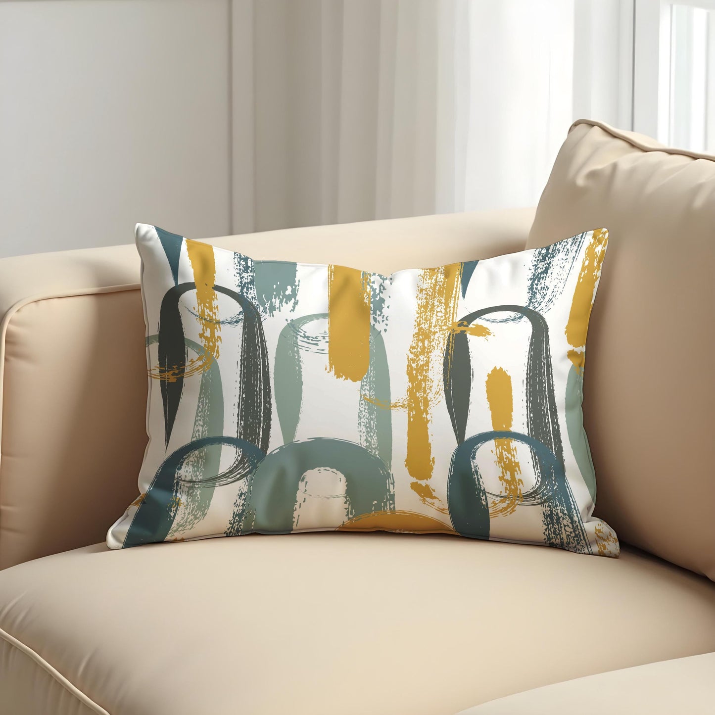 Modern Brushstroke Cushion Cover, Mustard & Teal Abstract Pillow Cover