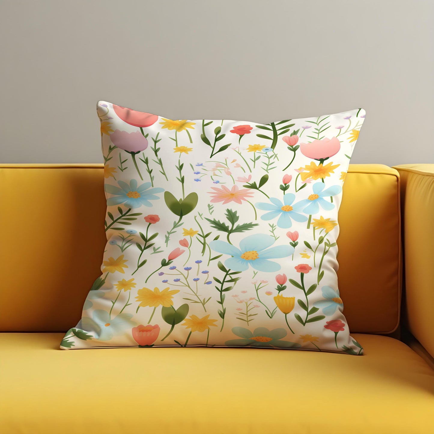 Pastel Wildflower Cushion Cover, Spring Meadow Floral Throw Pillow Cover