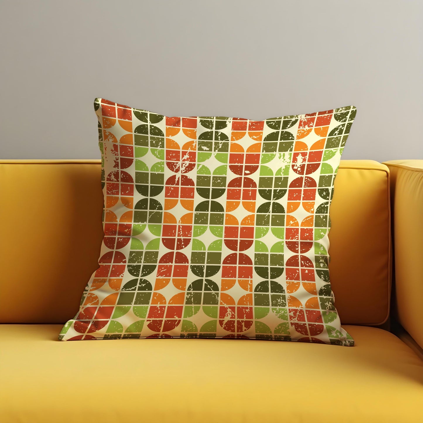Farmhouse Geometric Cushion Cover, Retro 70s Throw Pillow Cover