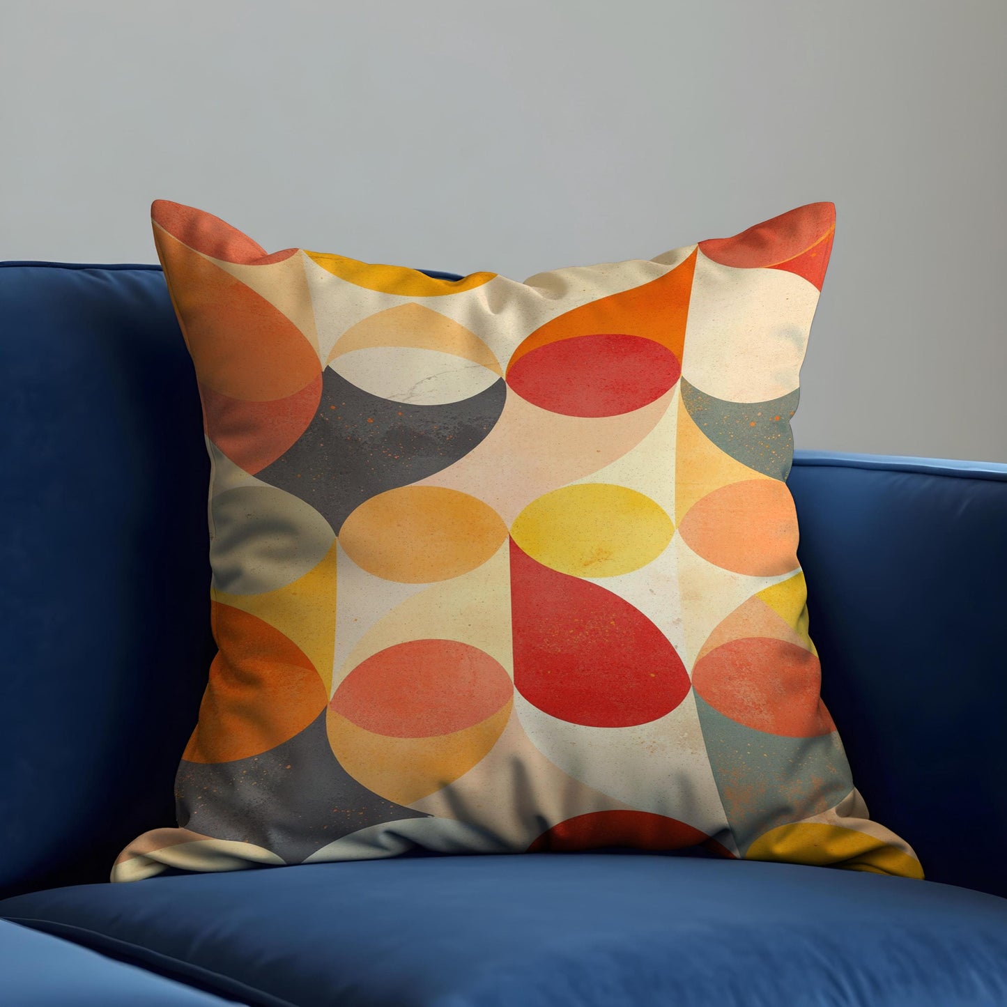 Retro Geometric Cushion Cover, Bold Orange Abstract Pillow Case