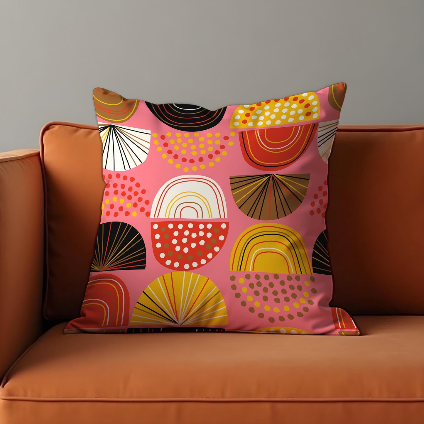 Bold Geometric Cushion Cover, Colorful Half Circles & Dots Pillow Cover