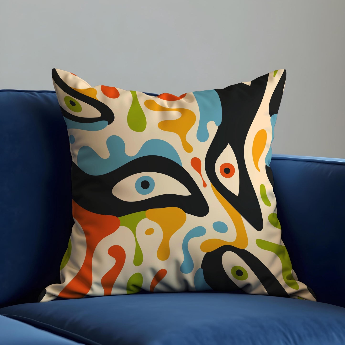Psychedelic Eye Art Cushion Cover, Colorful Abstract Face Pillow Cover