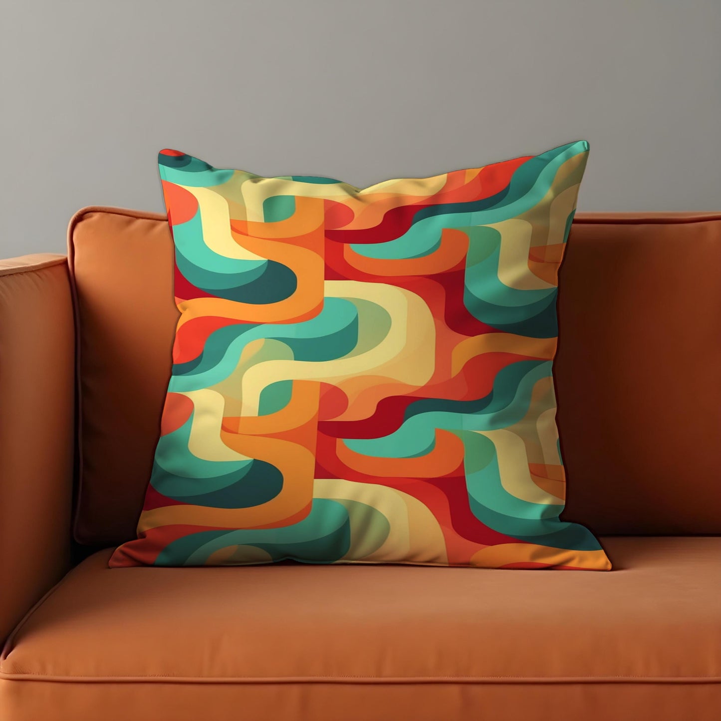 Multicolored Retro Swirl Cushion Cover, Wavy Lines Pillow Case