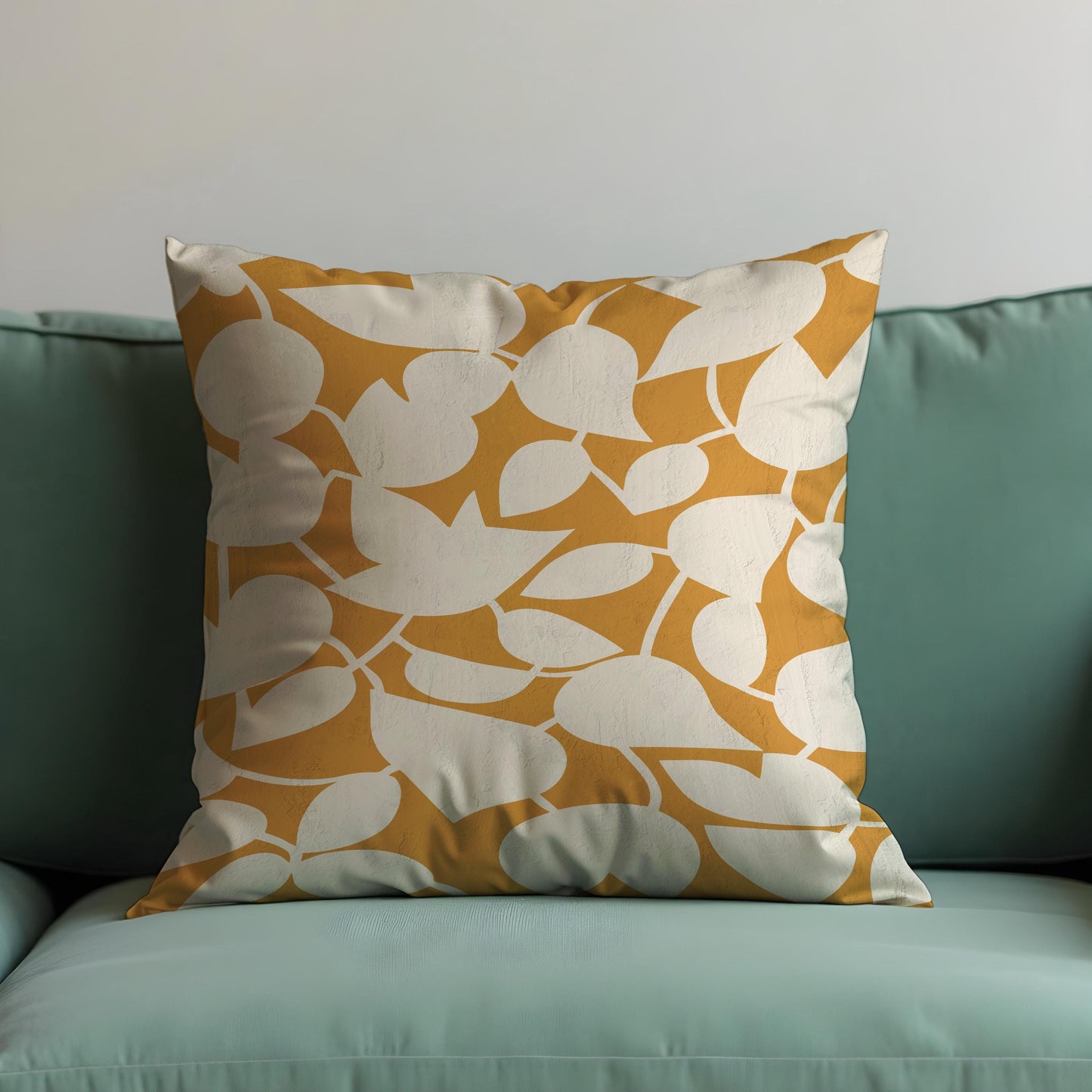 Retro Mustard Leaf Cushion Cover, Mid-Century Modern Abstract Pillowcase