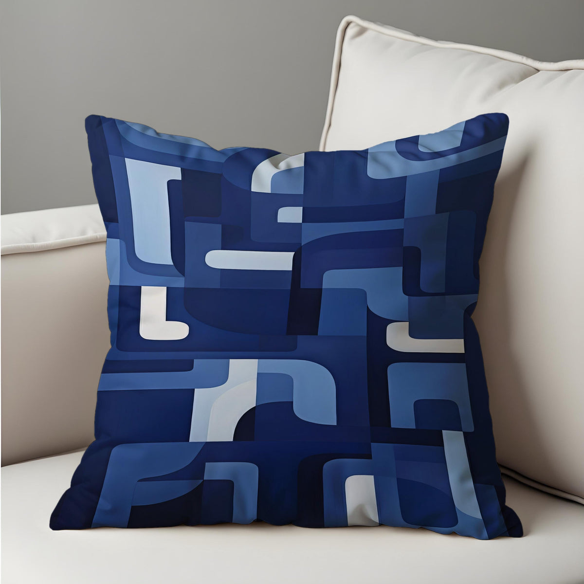 Blue Geometric Cushion Cover, Mid Century Pillow Case