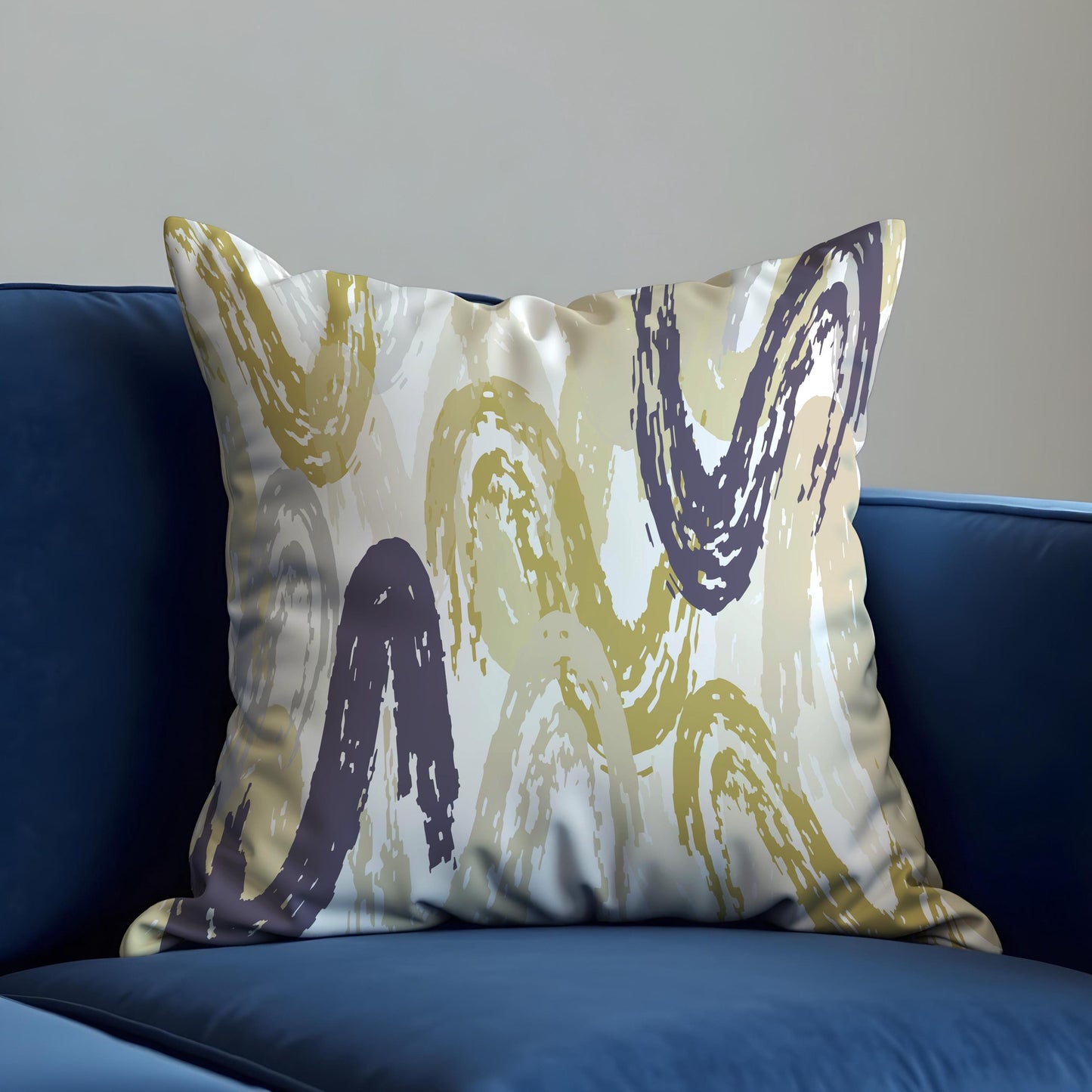Abstract Brushstroke Cushion Cover, Mustard & Charcoal Swirl Pillow Case