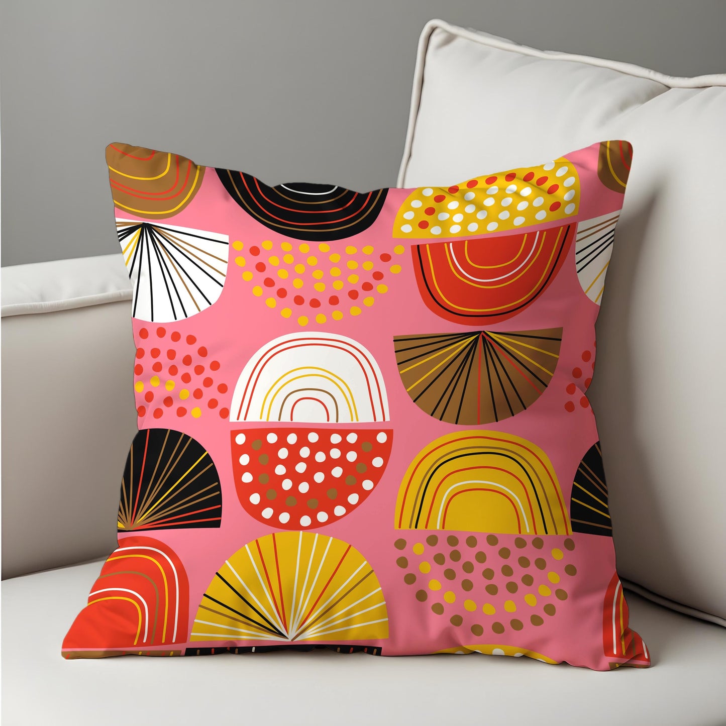 Bold Geometric Cushion Cover, Colorful Half Circles & Dots Pillow Cover