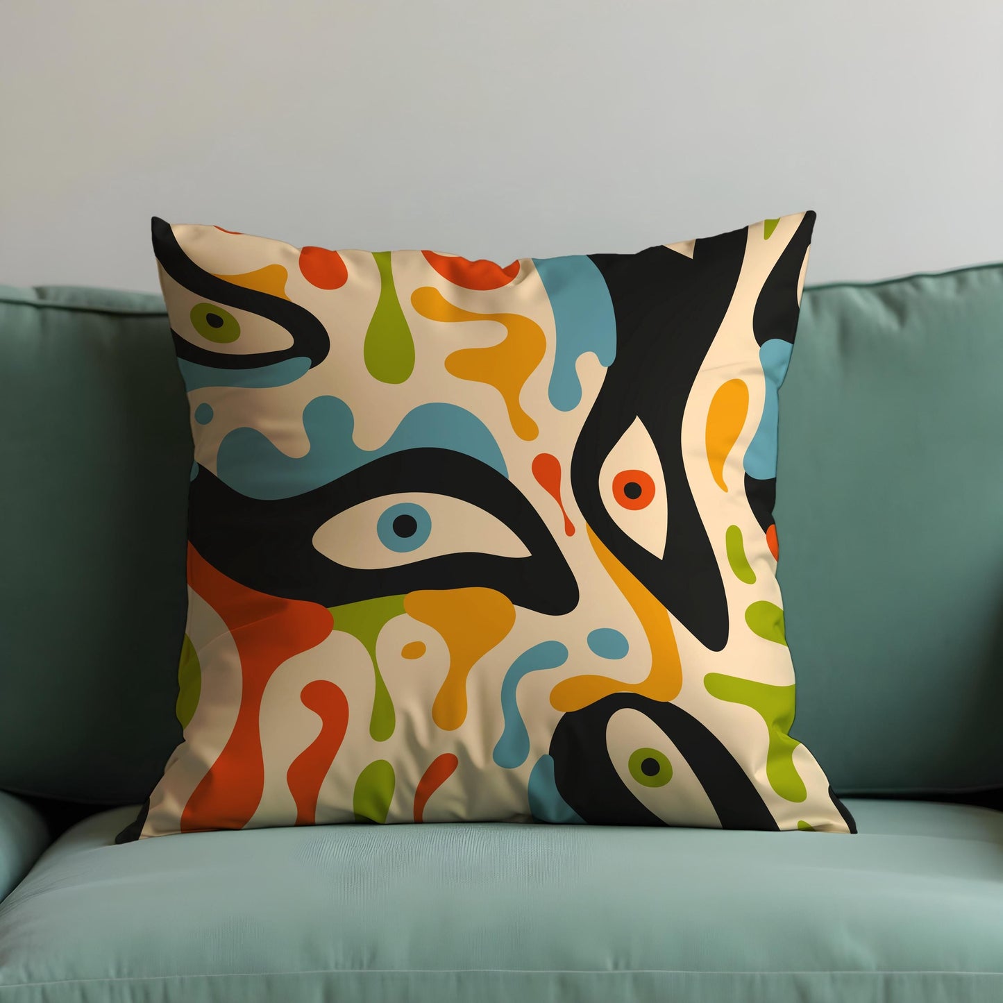 Psychedelic Eye Art Cushion Cover, Colorful Abstract Face Pillow Cover