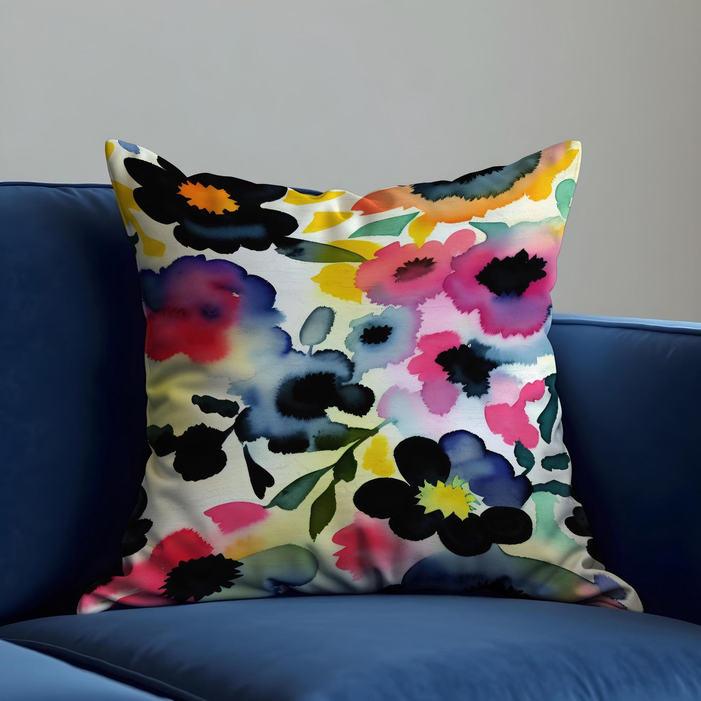 Watercolor Floral Cushion Cover, Colorful Flower Throw Pillow Cover