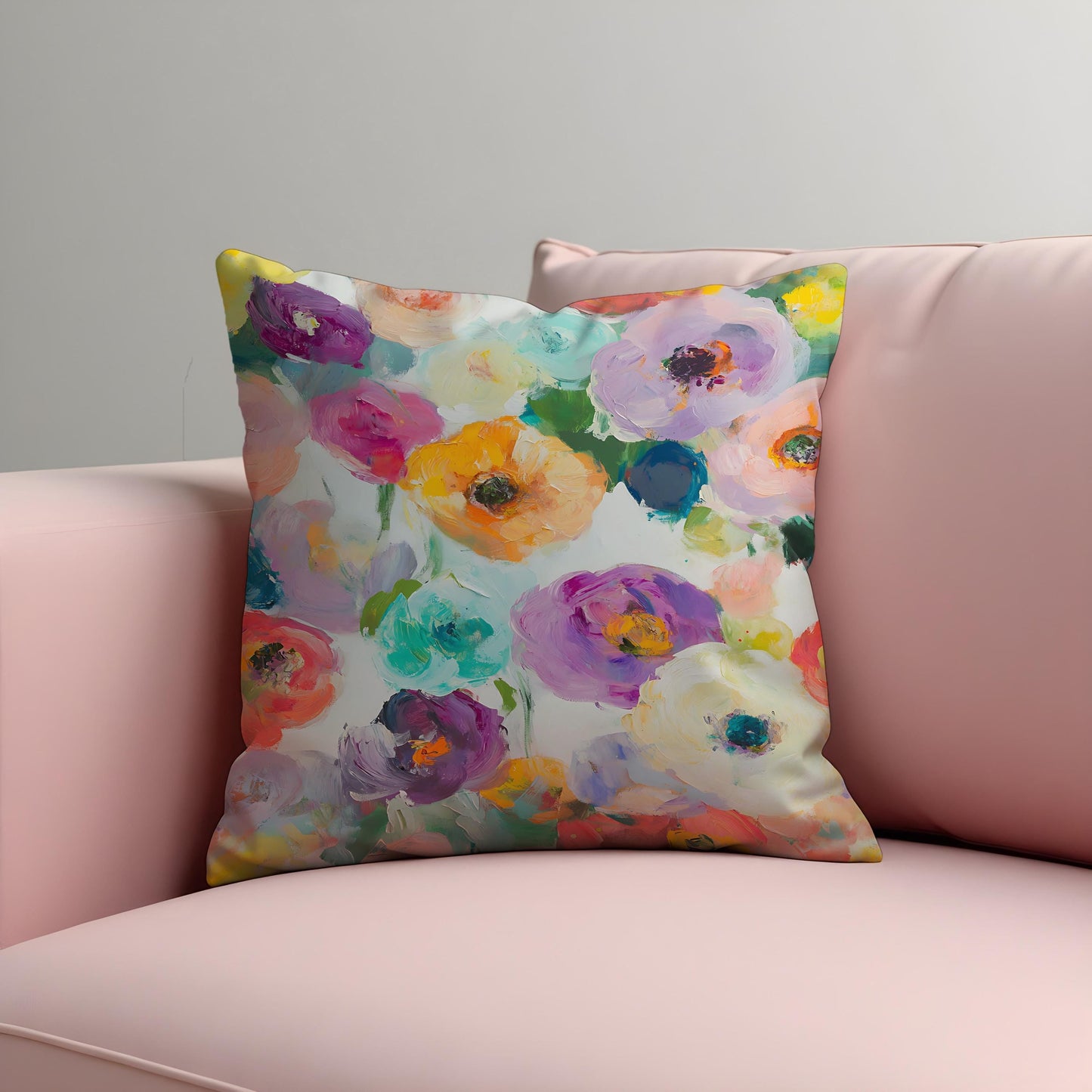 Colorful Floral Cushion Cover, Vibrant Brushstroke Bloom Pillow Case