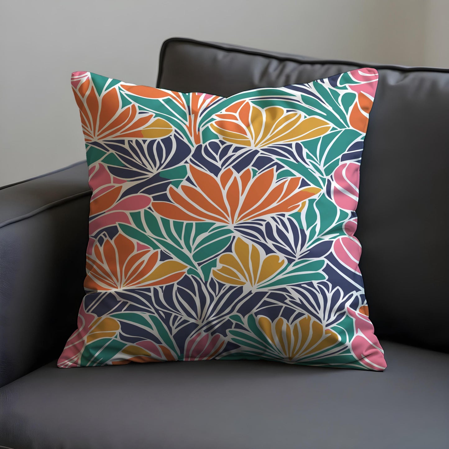 Vibrant Tropical Cushion Cover, Colorful Leaf & Petal Print Pillowcase
