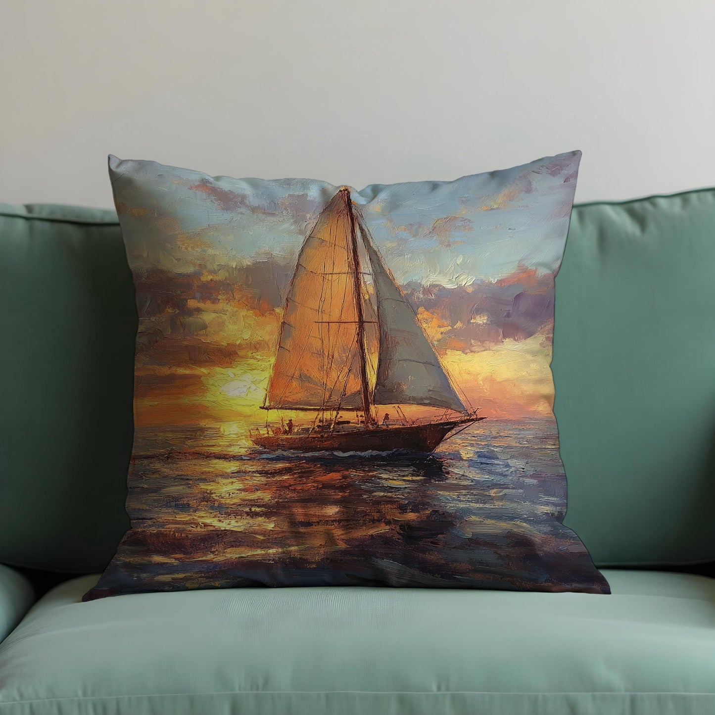 Sunset Sailing Cushion Cover, Romantic Ocean Throw Pillow Cover
