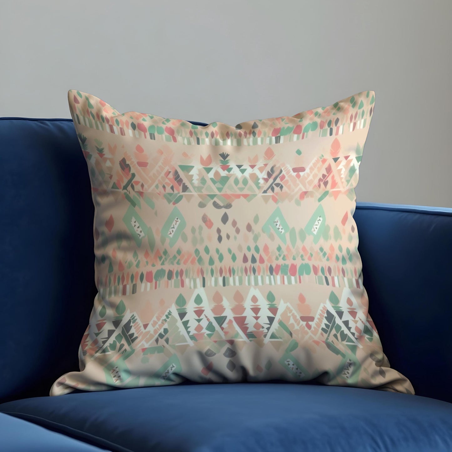 Pastel Southwestern Cushion Cover, Soft Tribal Geometric Pattern Pillow Case