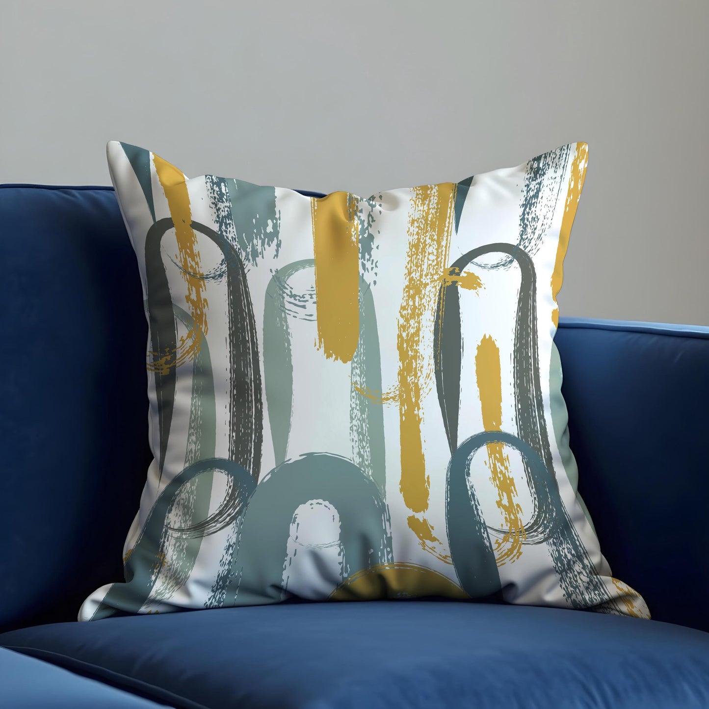 Modern Brushstroke Cushion Cover, Mustard & Teal Abstract Pillow Cover
