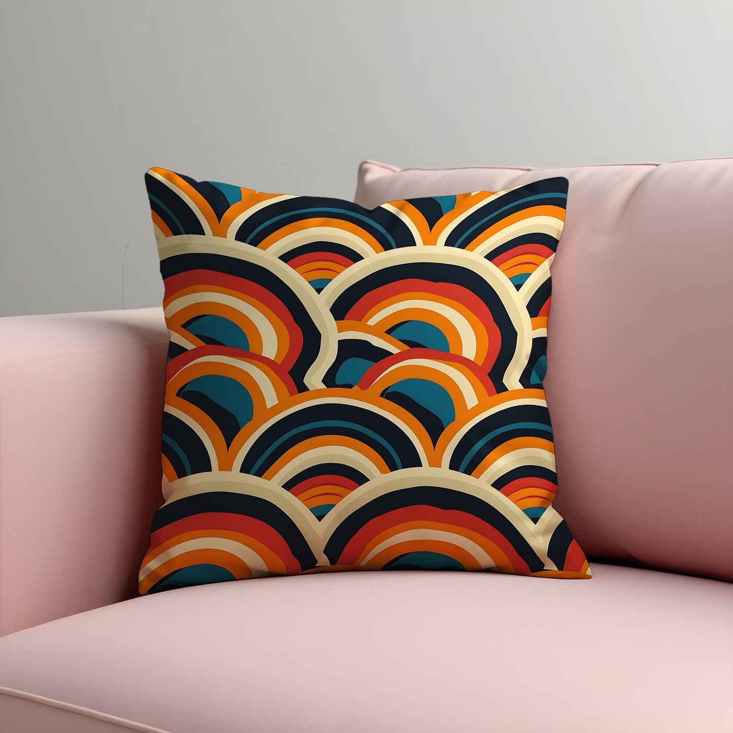 Retro Rainbow Cushion Cover, Bold Arch Pattern Throw Pillow Cover