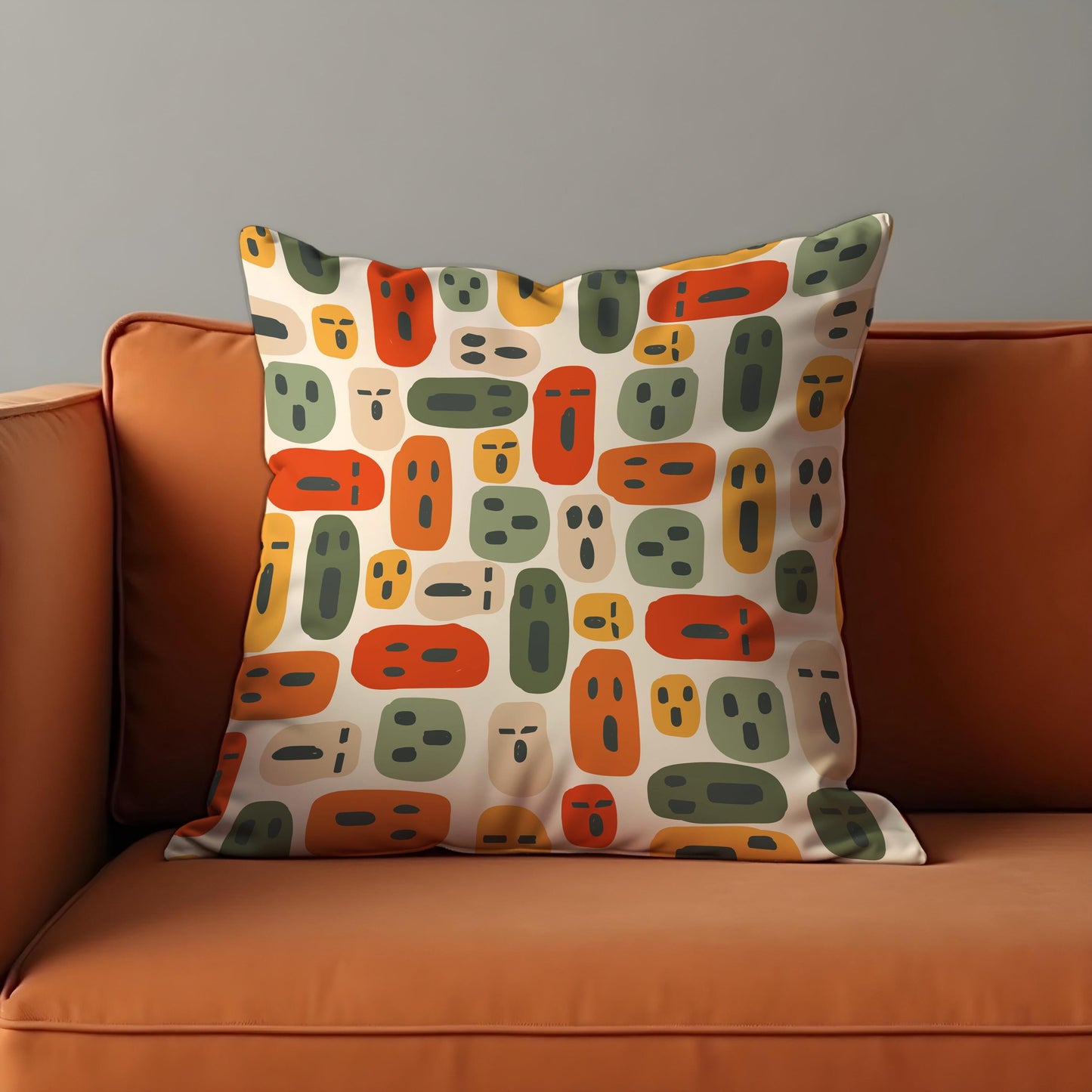 Colorful Faces Cushion Cover, Quirky Abstract Print Pillow Case