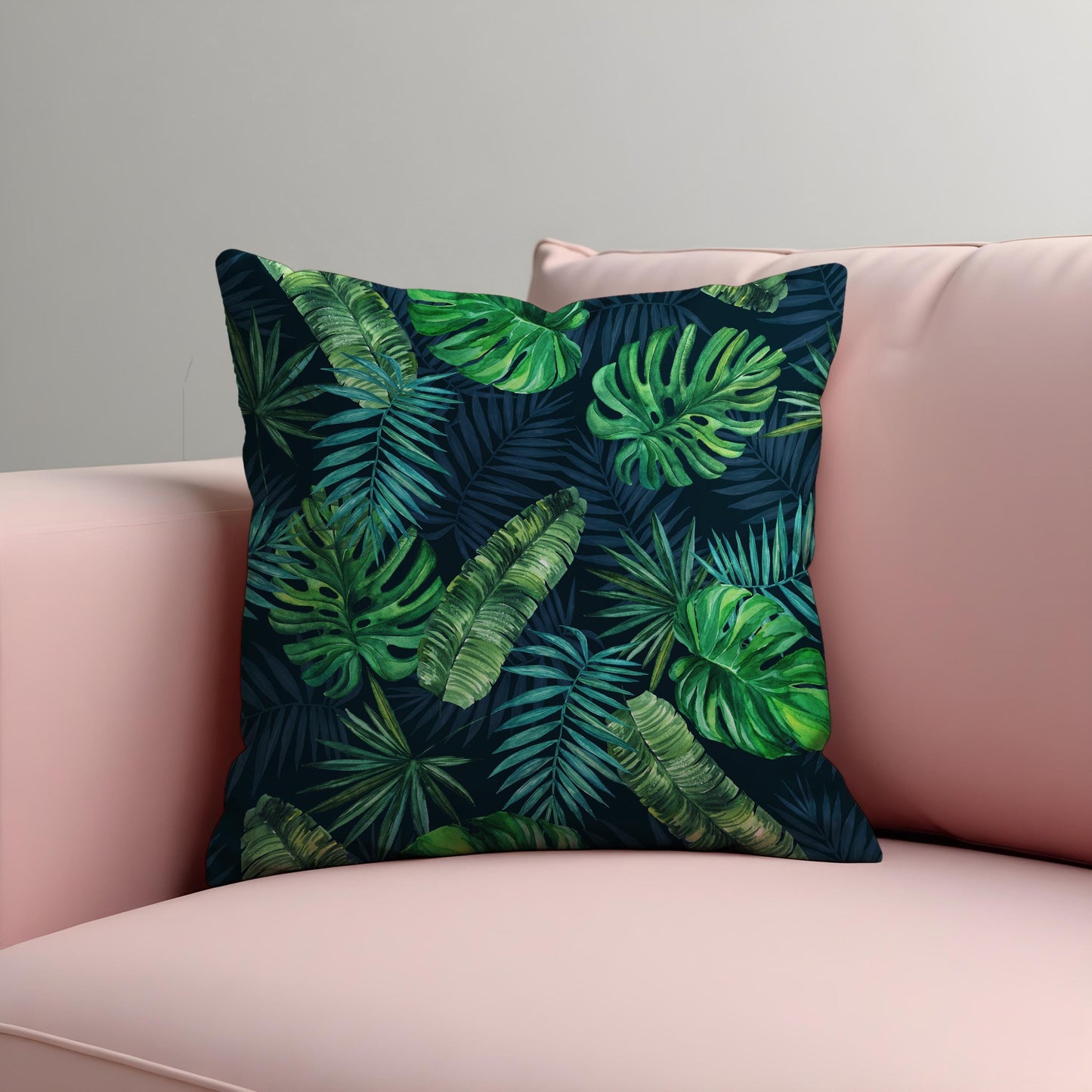 Tropical Leaf Cushion Cover, Dark Green Jungle Monstera Pillow Case