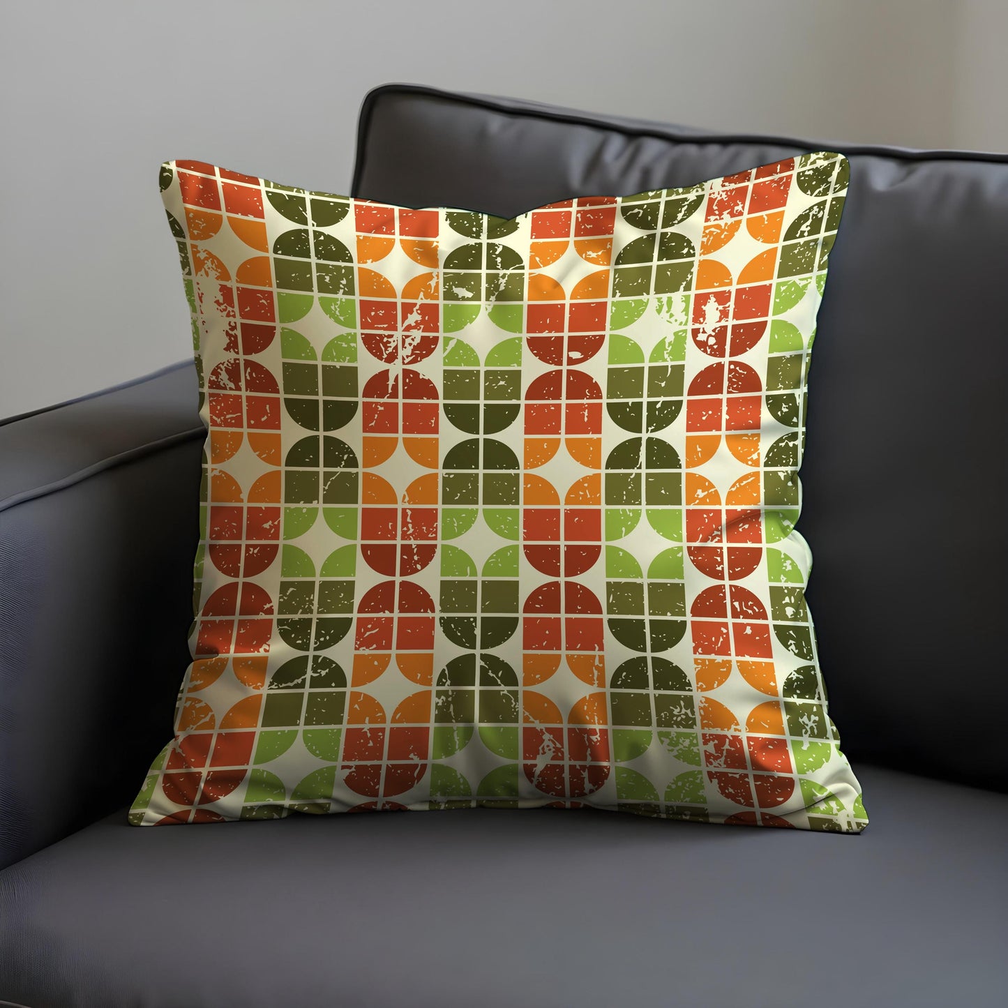 Farmhouse Geometric Cushion Cover, Retro 70s Throw Pillow Cover