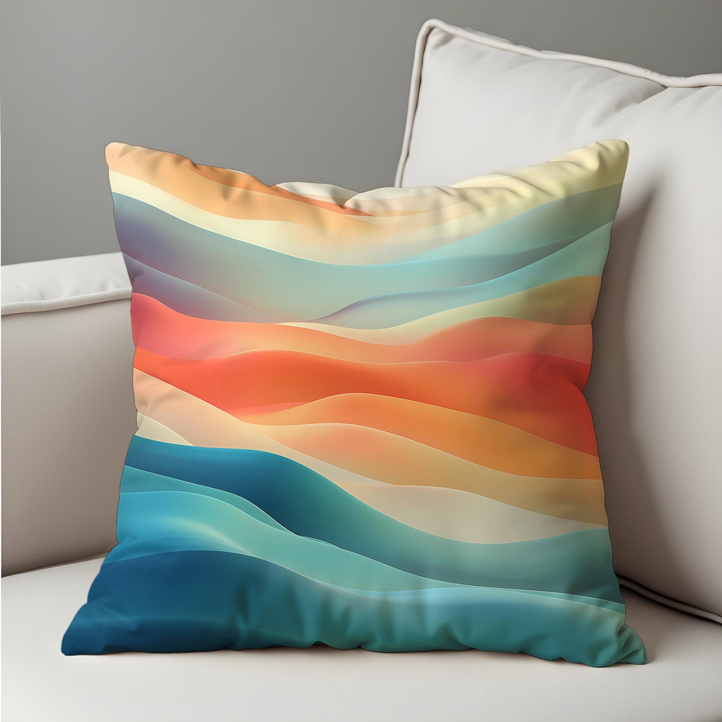 Abstract Sunset Waves Cushion Cover, Gradient Ocean Throw Pillow Cover