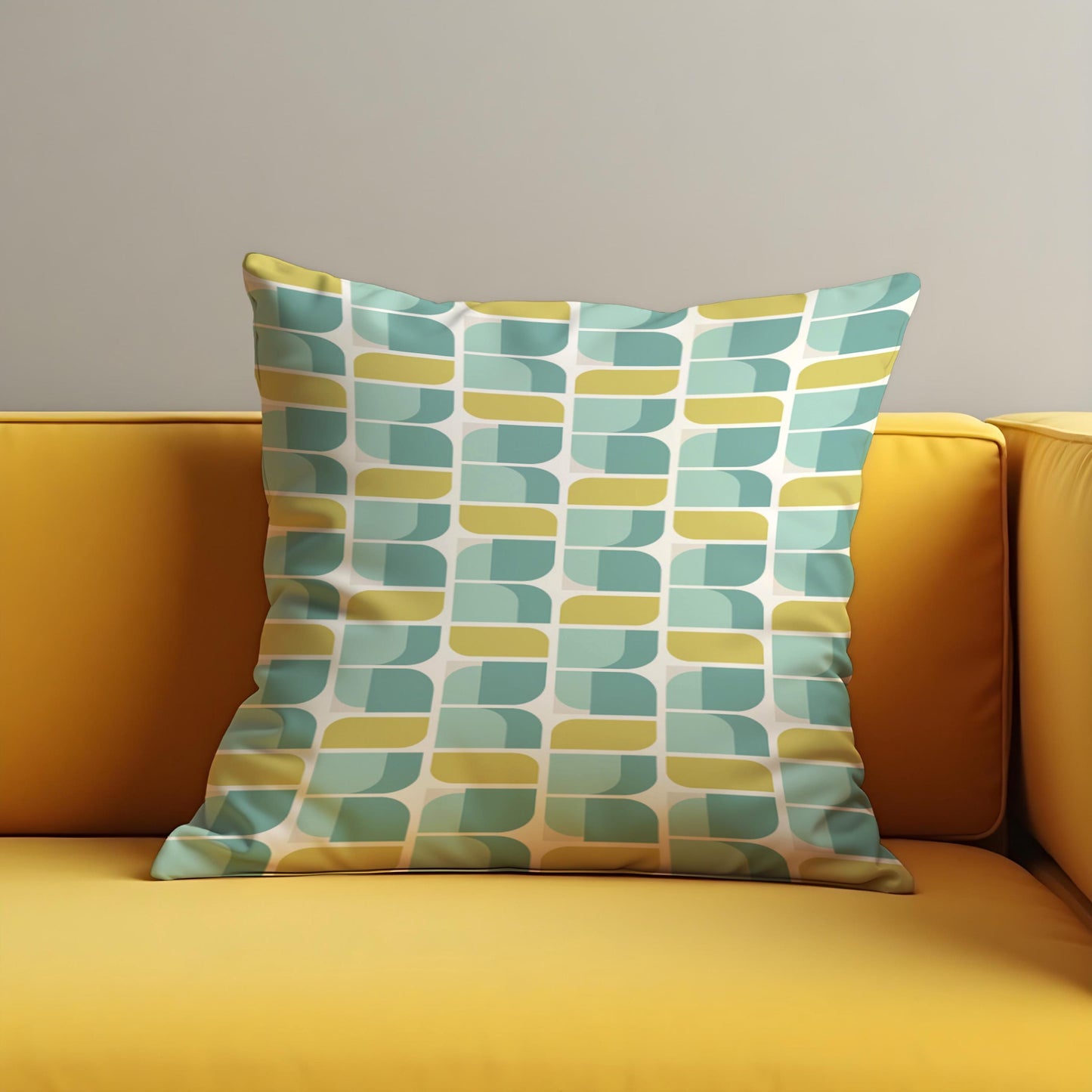 Retro Geometric Cushion Cover, Teal and Yellow Abstract Pillow Case