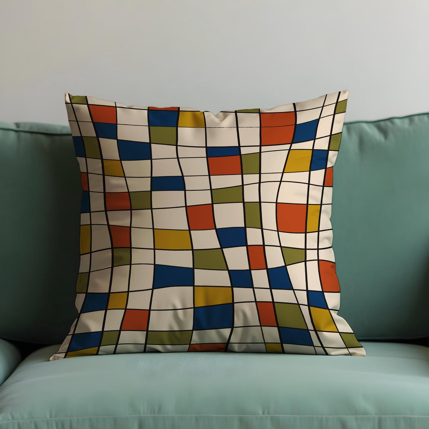 Retro Geometric Grid Cushion Cover, Mid Century Modern Throw Pillow Cover