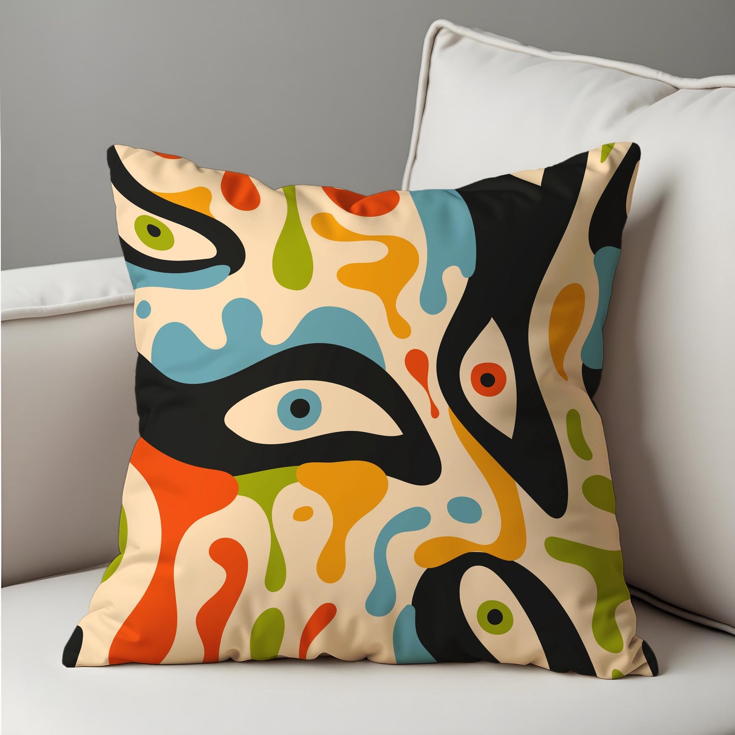 Psychedelic Eye Art Cushion Cover, Colorful Abstract Face Pillow Cover