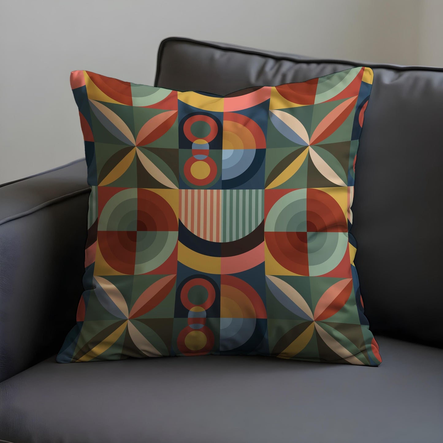 Retro Geometric Cushion Cover, Colorful Mid Century Modern Pillow Case