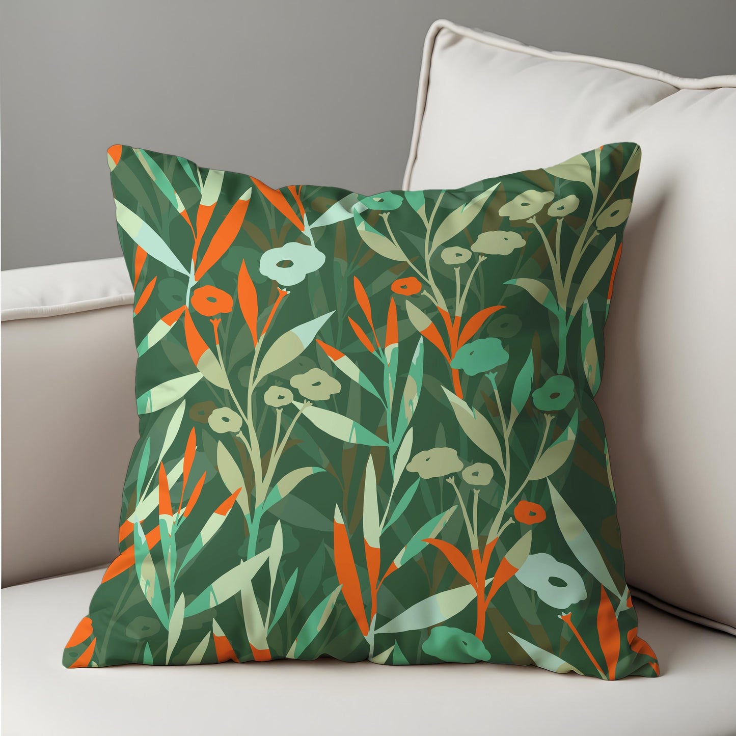 Green Botanical Throw Pillow Cover, Vibrant Floral Cushion Cover